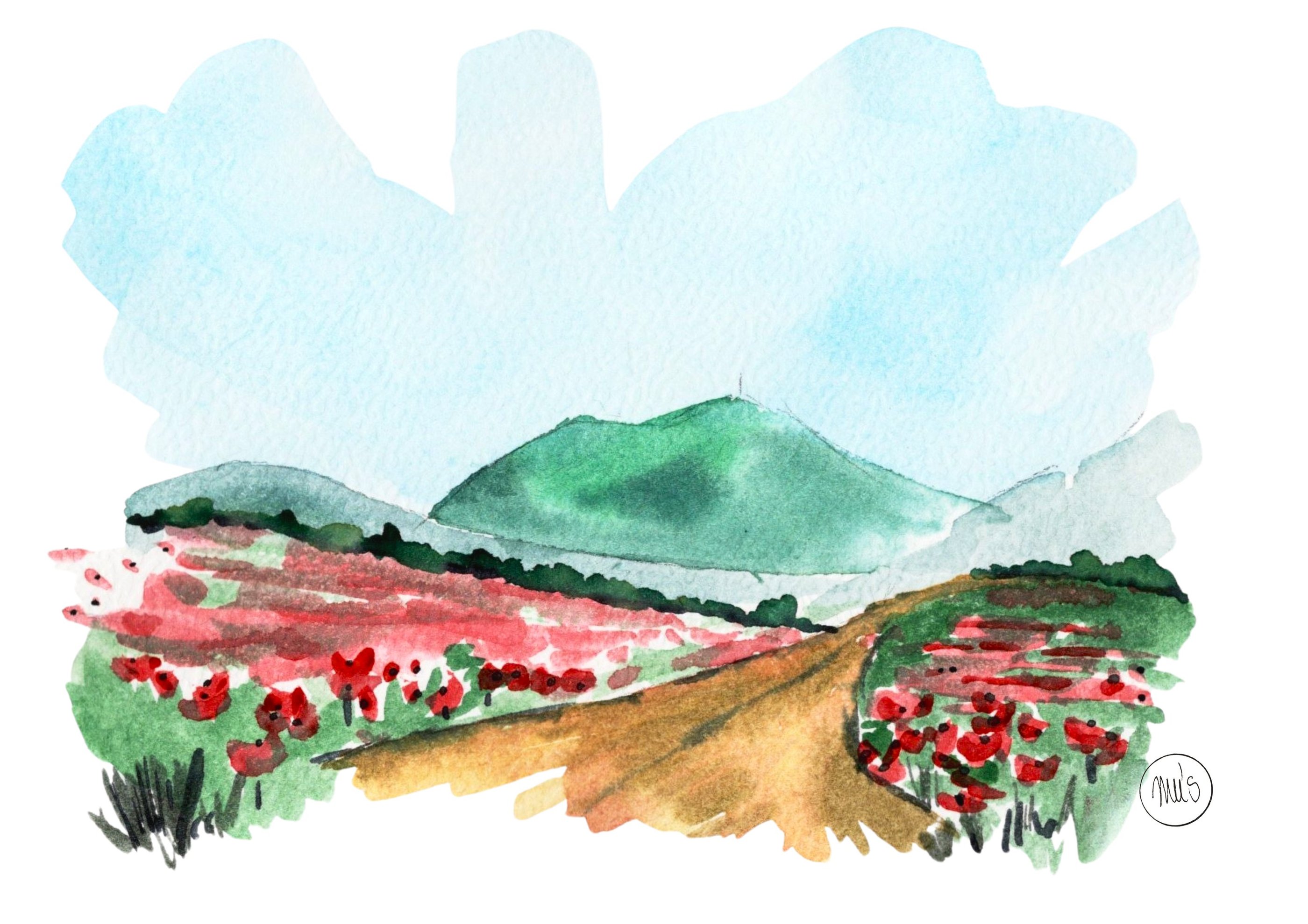 Aquarelle originale auvergne paysage émotion