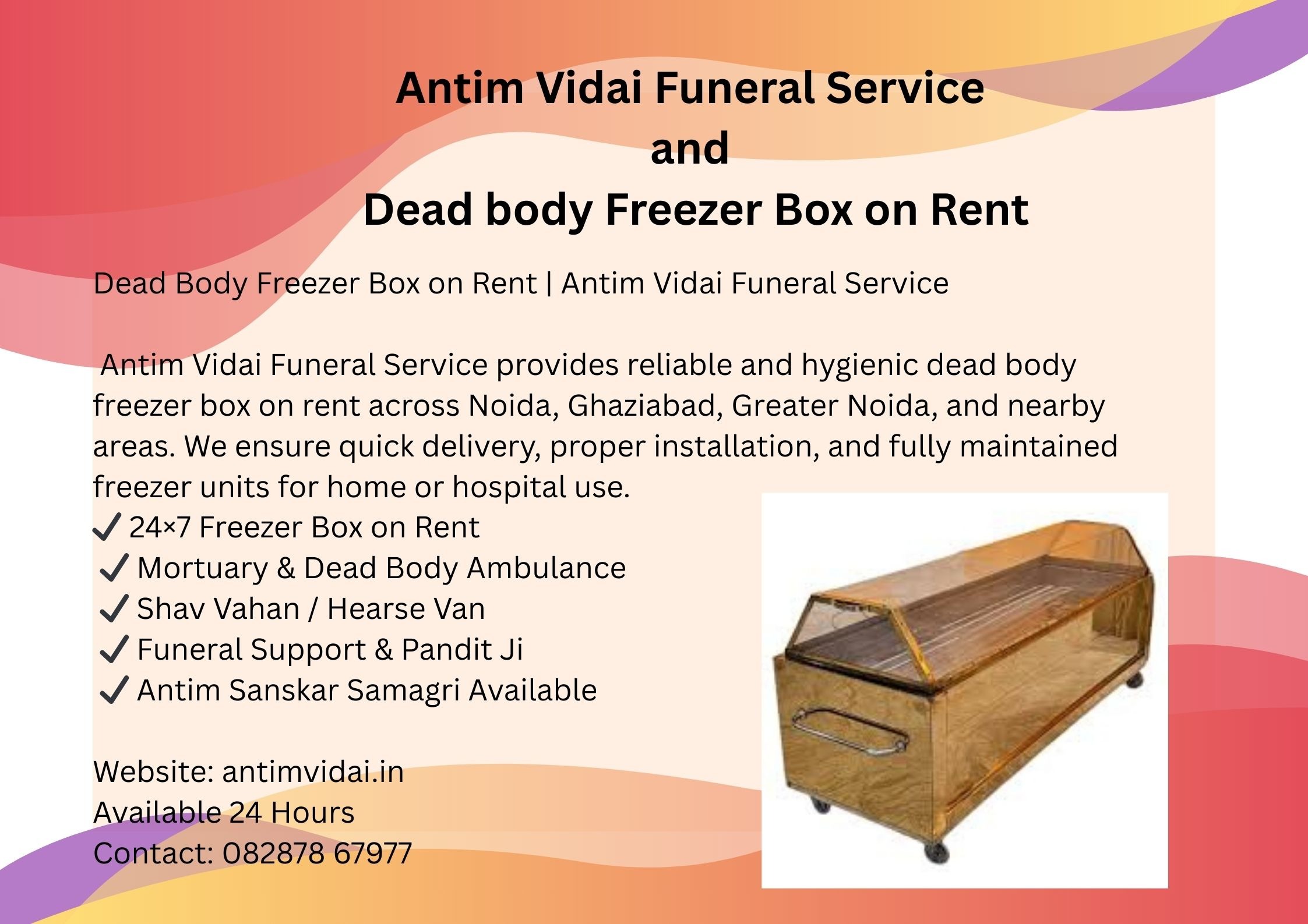dead body freezer box on rent in gaur city