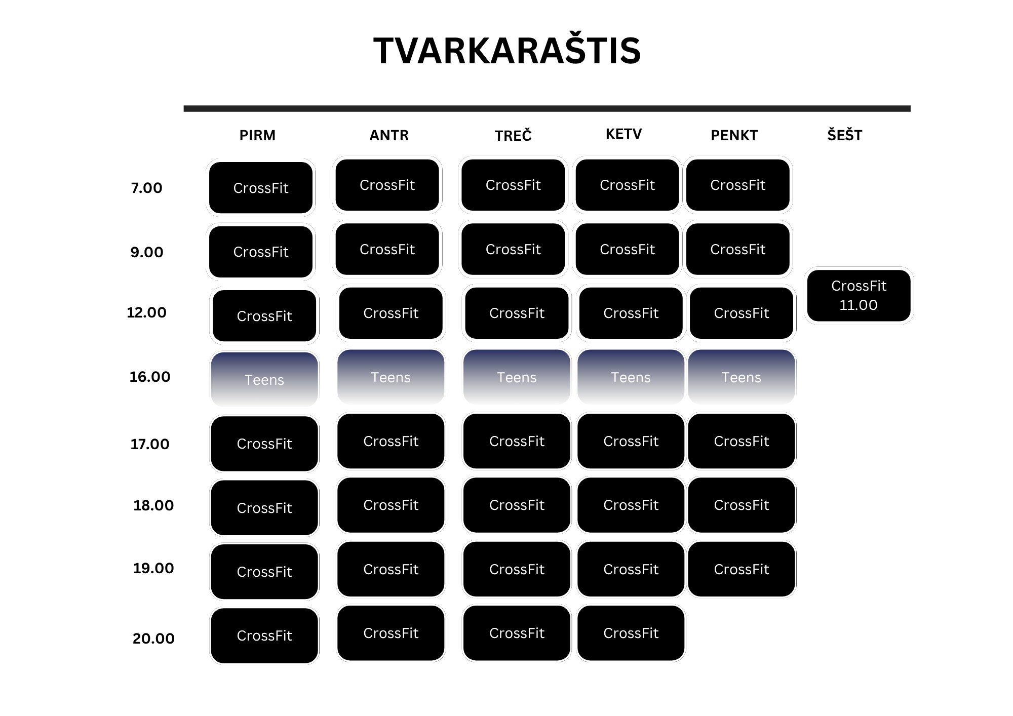 CrossFit Kaunas treniruočių tvarkaraštis