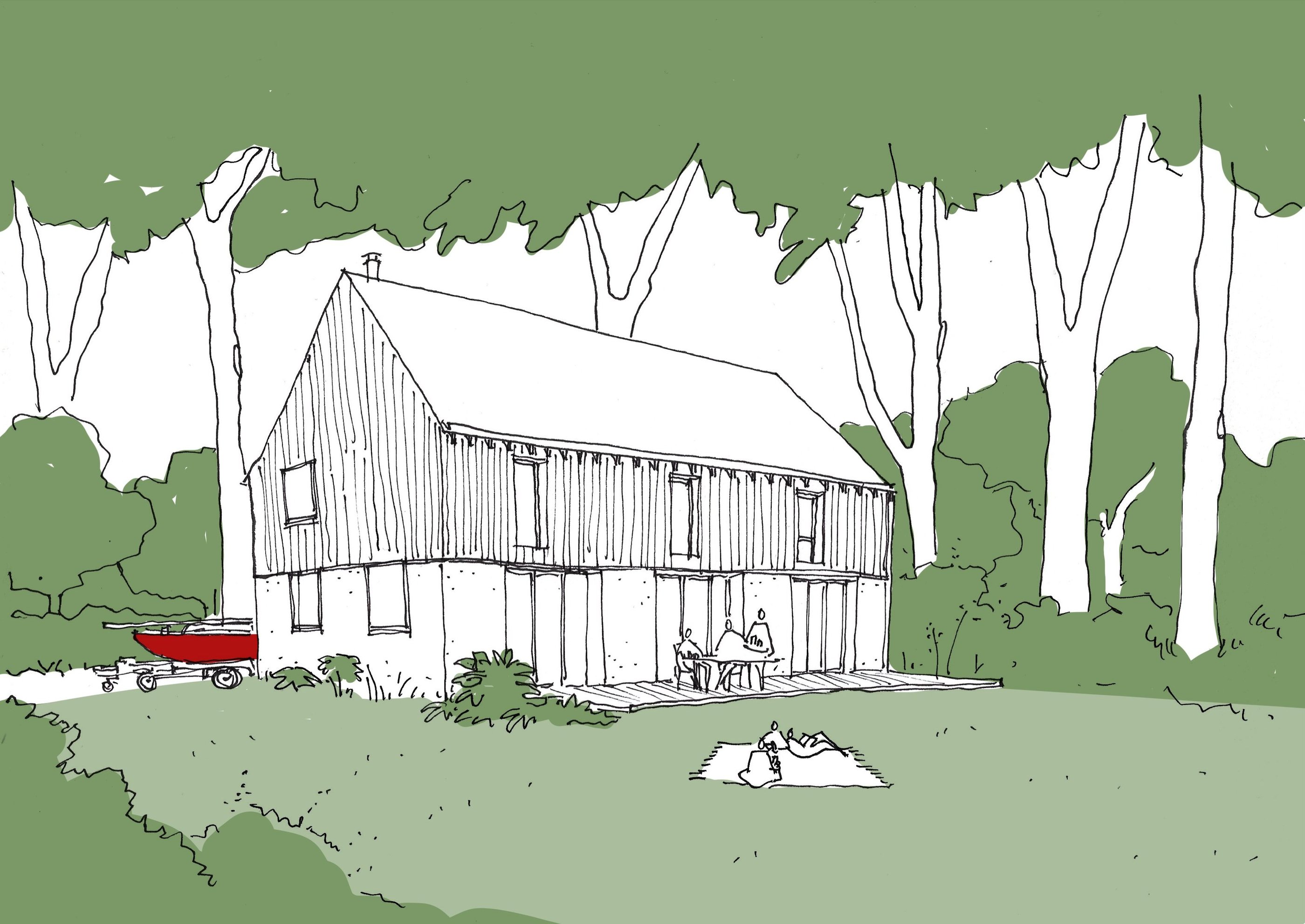 Croquis esquisse maison bois à Baden