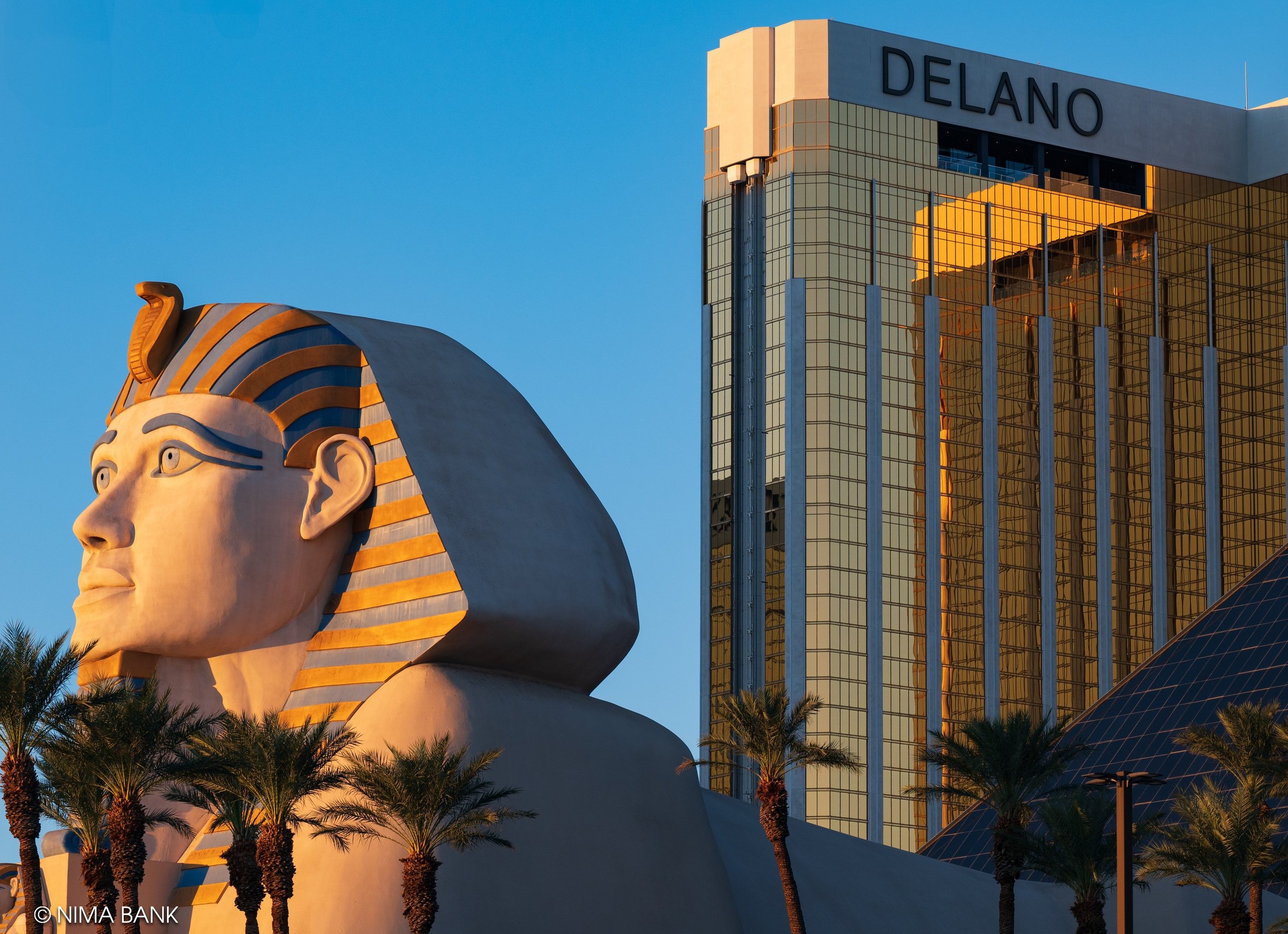 a large statue of a sphinx statue at the luxor las vegas in front of the Delano hotel