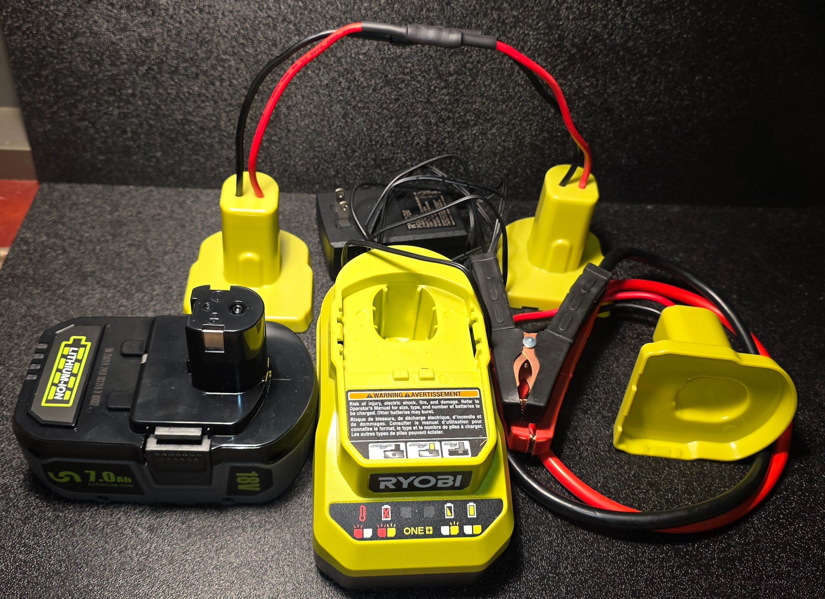 Includes a "Ryo Green" jump start pack, our battery reviving device and an 18v battery charger!
