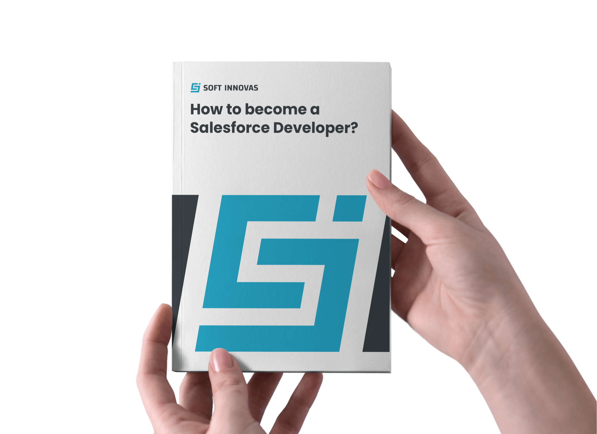 a person holding a book with a white background