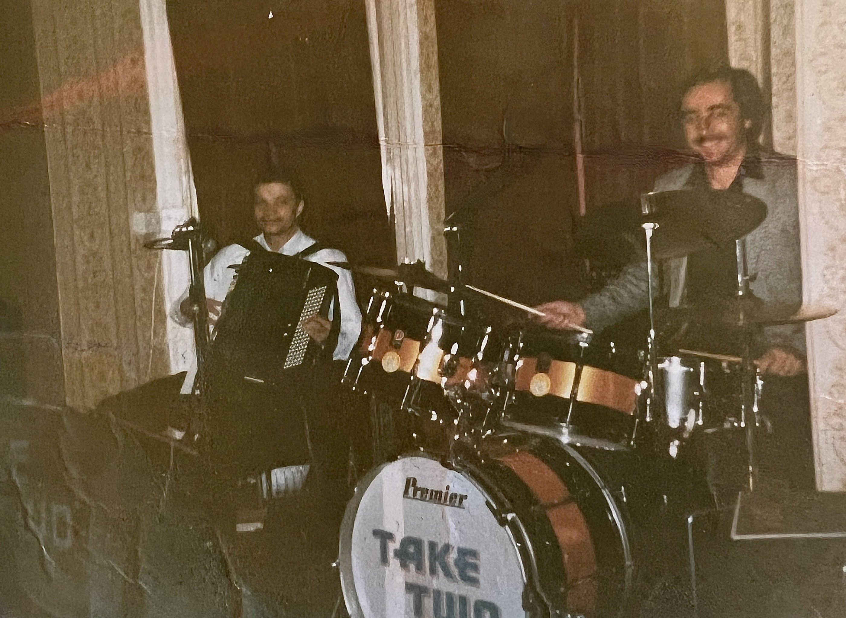 Jon Yon playing and singing. Pictured with his drummer Phil Goldsmith, playing as the band Take Two.