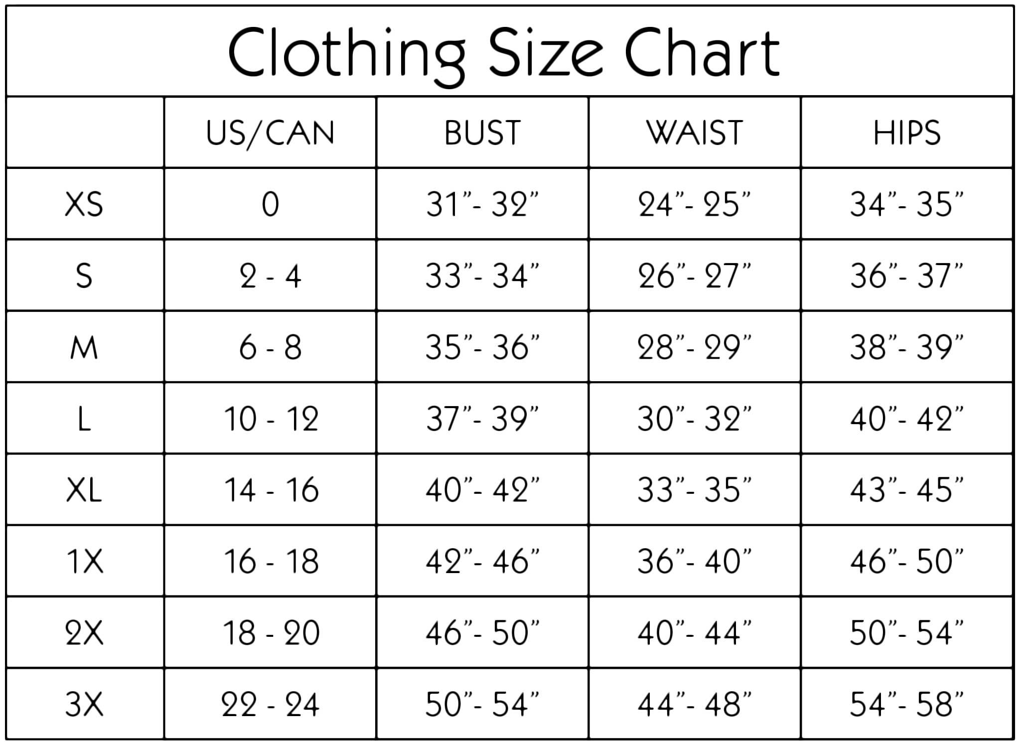 Size Chart MADHULIKA.STORE