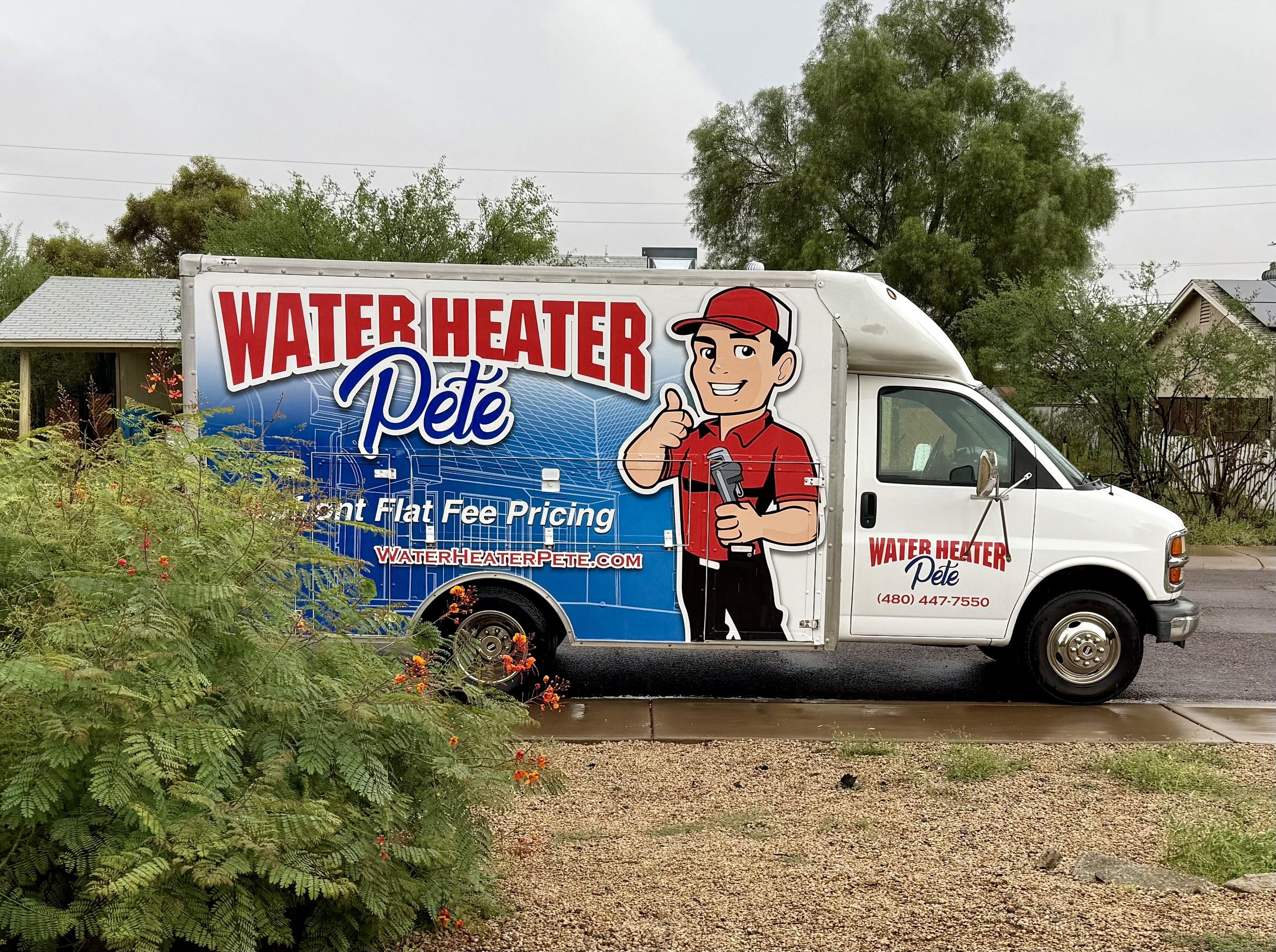 Water Heater Pete Truck at a clients house