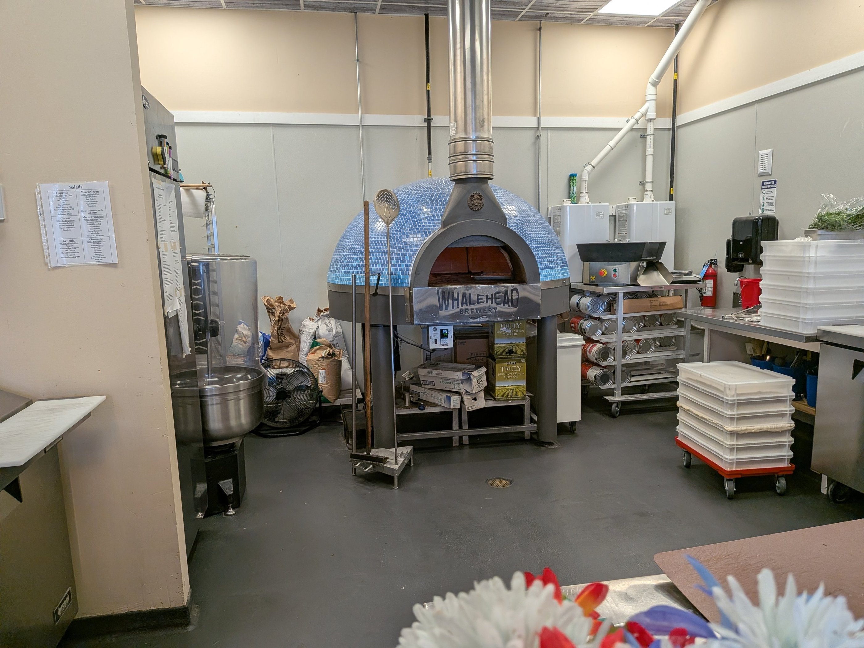 large wood pizza oven at whalehead brewery
