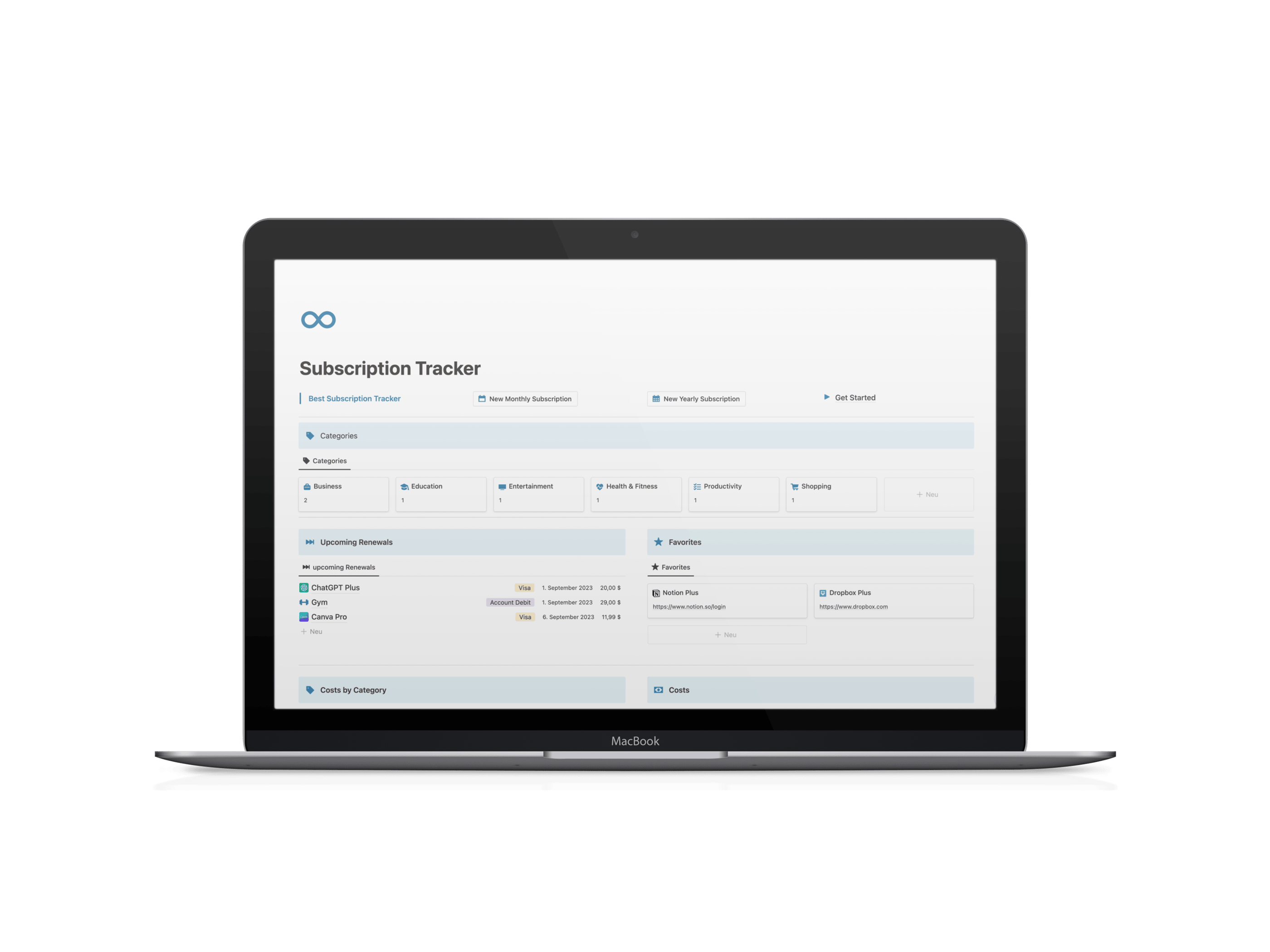Subscription Tracker Notion Template Financial control 