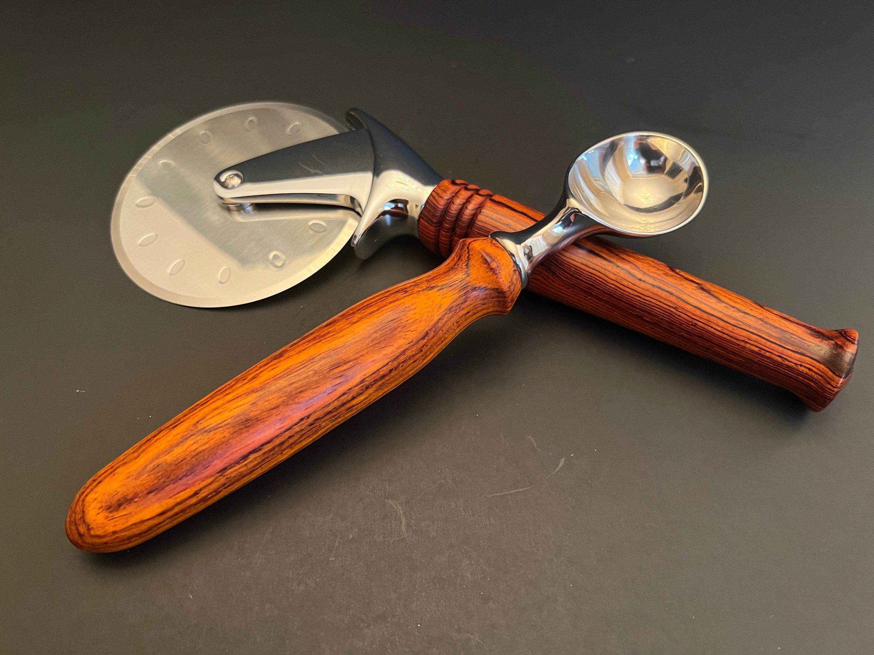 Matching Cocobolo Pizza Cutter and Ice Cream Scoop Set - Wedding Gift