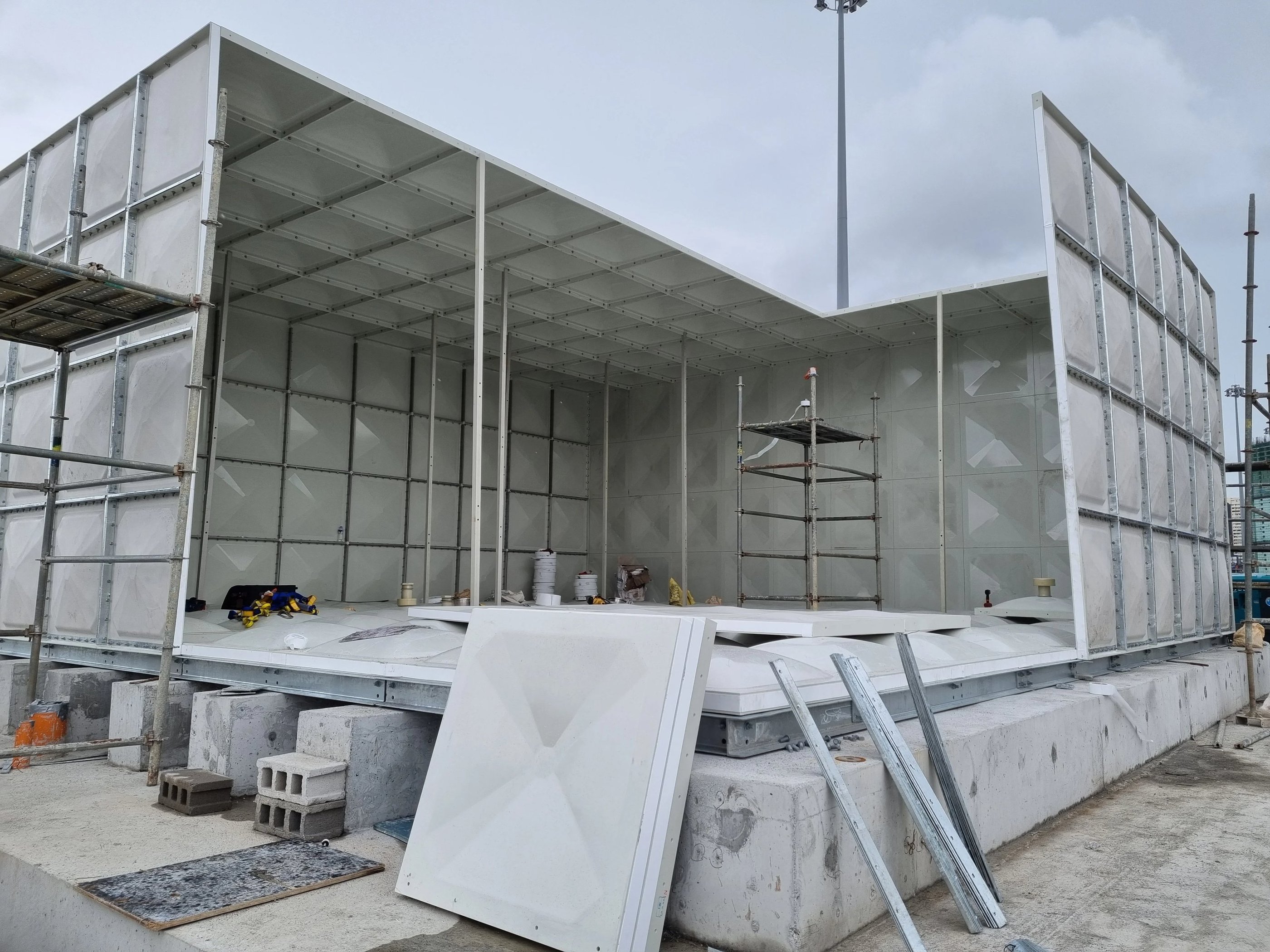Installation of GRP Sectional Water tank above the civil foundation