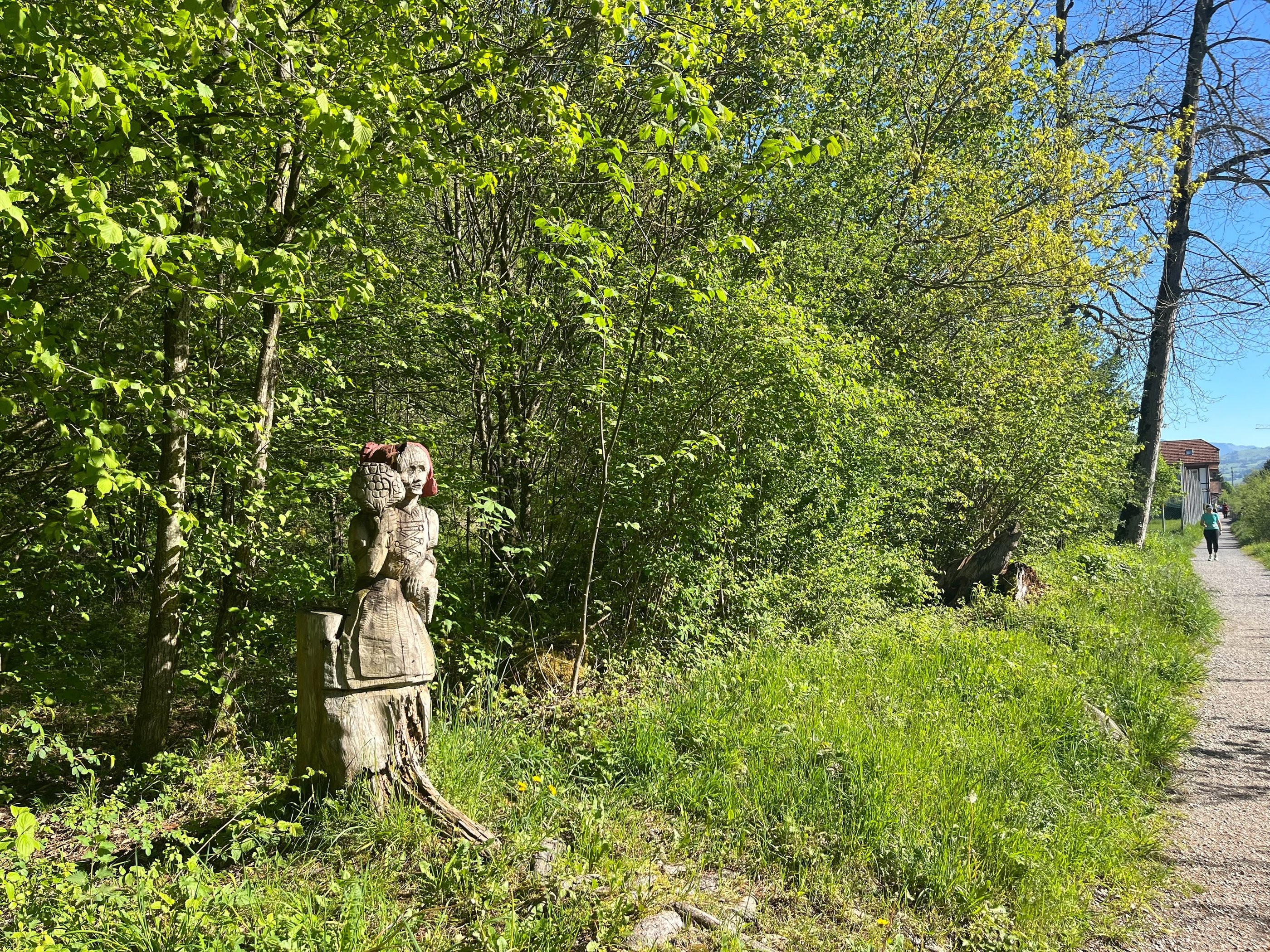 Wood carvings along the Entschlige river outside of Frutigen