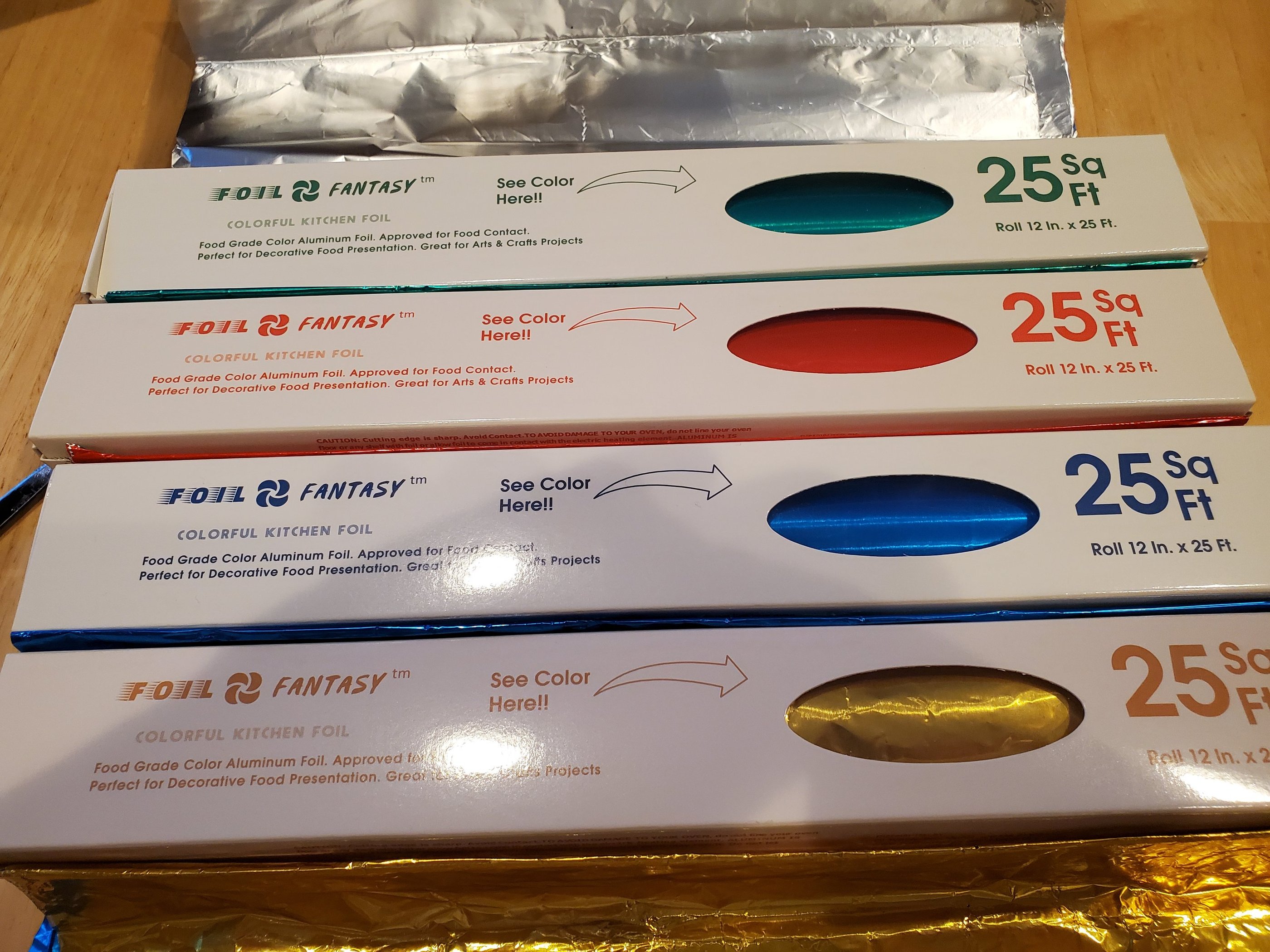 See the Colors through the Window on our Handy Dispenser Boxes.  Color Foil