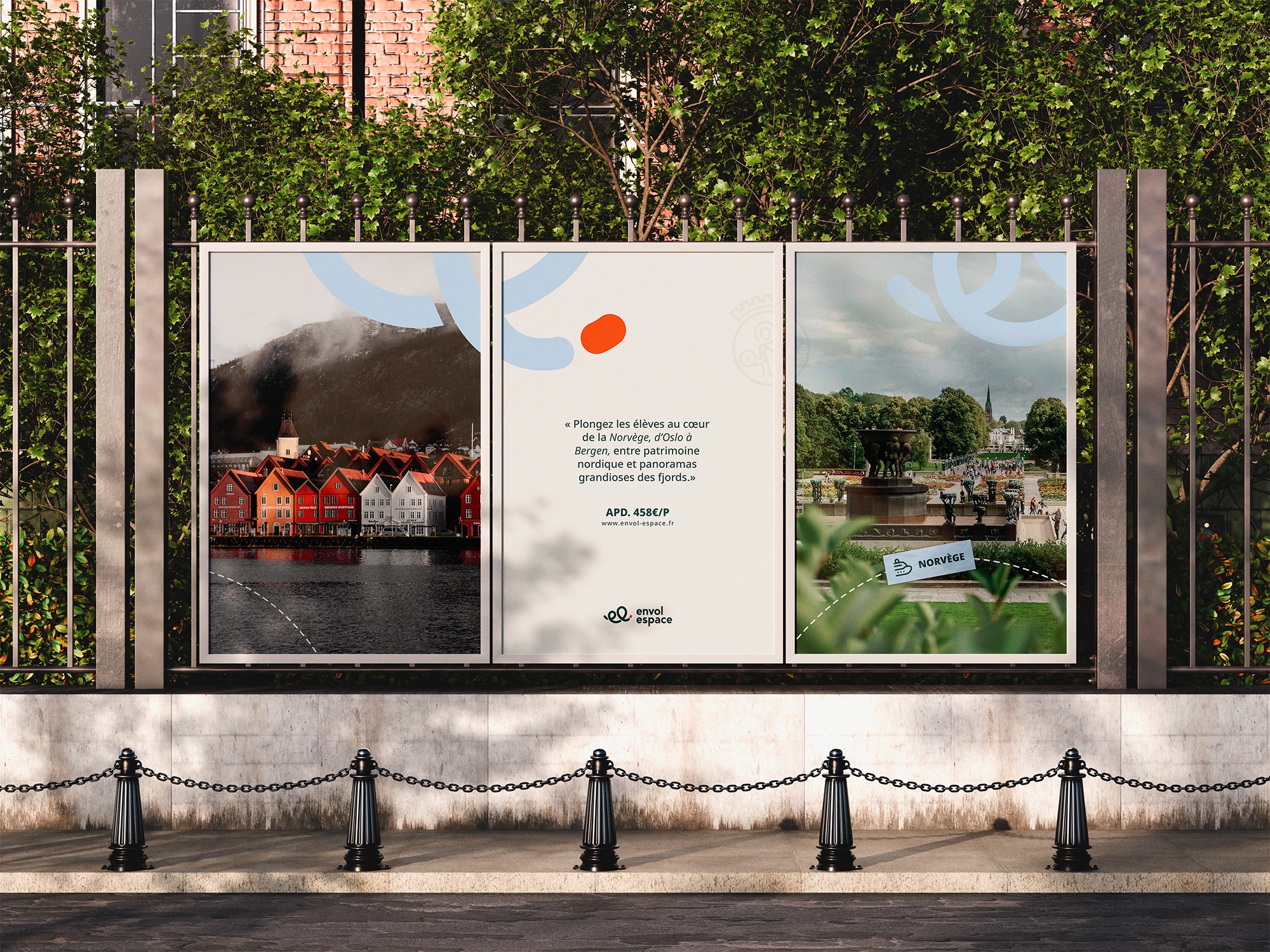 Déclinaison de l'identité visuelle d'envol espace, leader du voyage scolaire par Tuuk studio