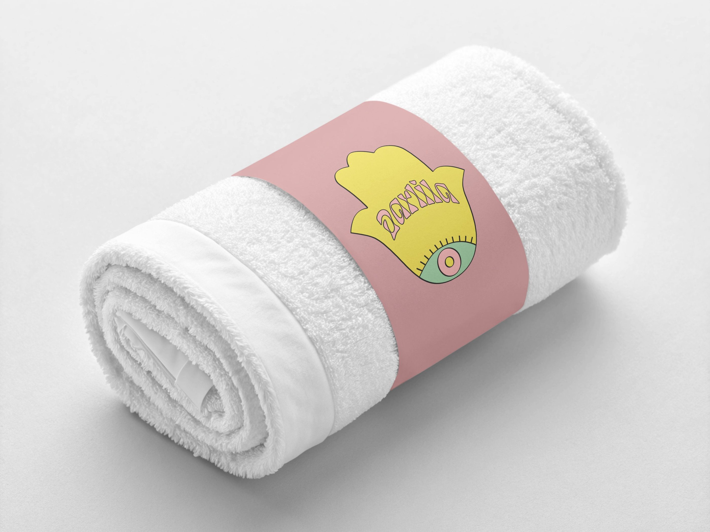 serviette de bain avec fourreau en carton personnalisé du logo Darlila.