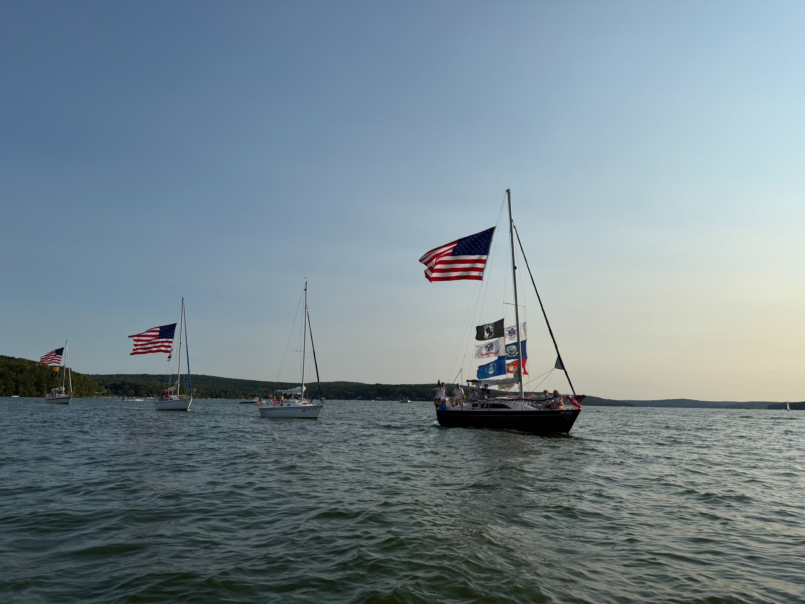 Sailboats cruising on Lake Wallenpaupack on July 4th