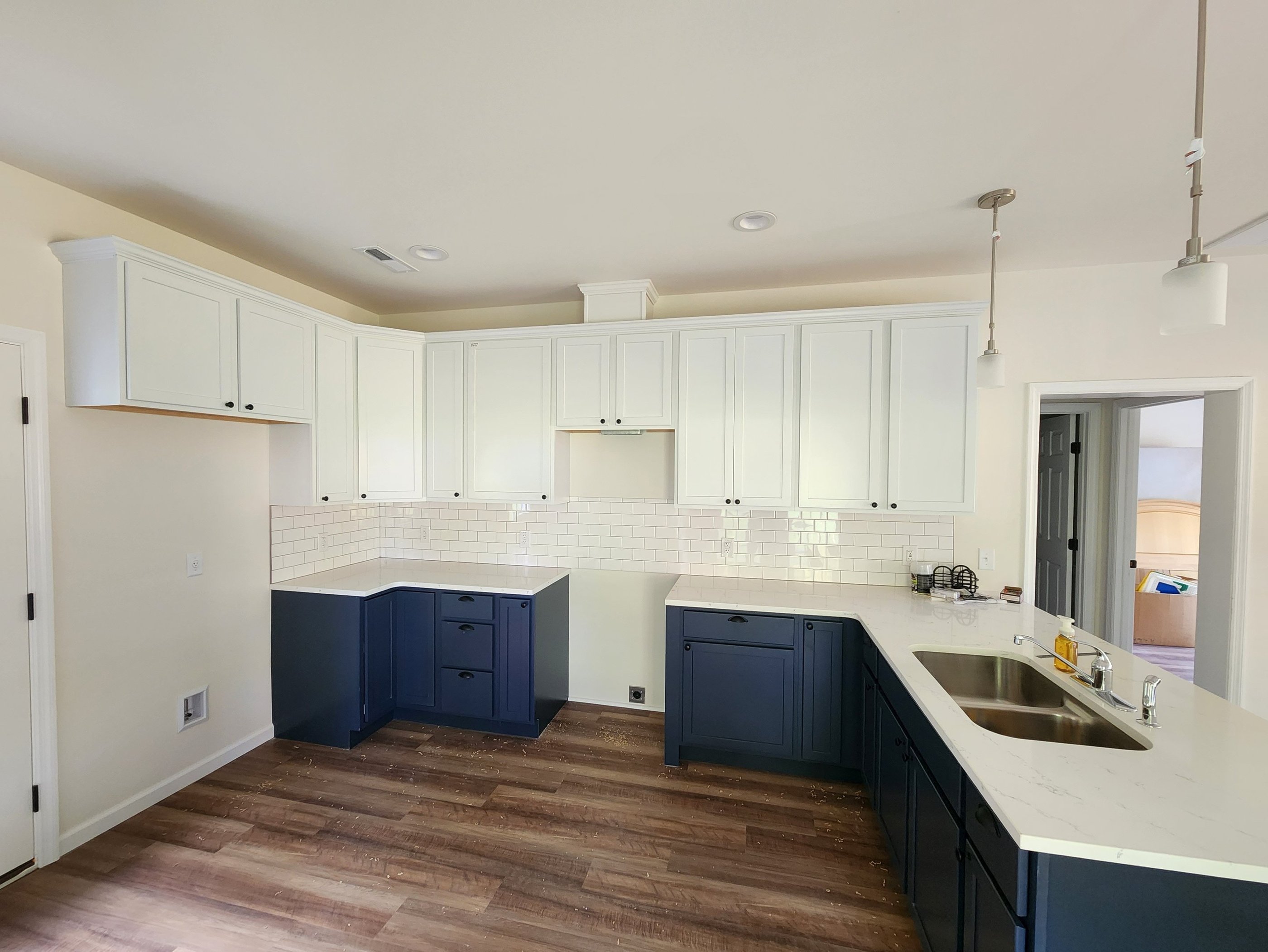 blue and white cabinets  