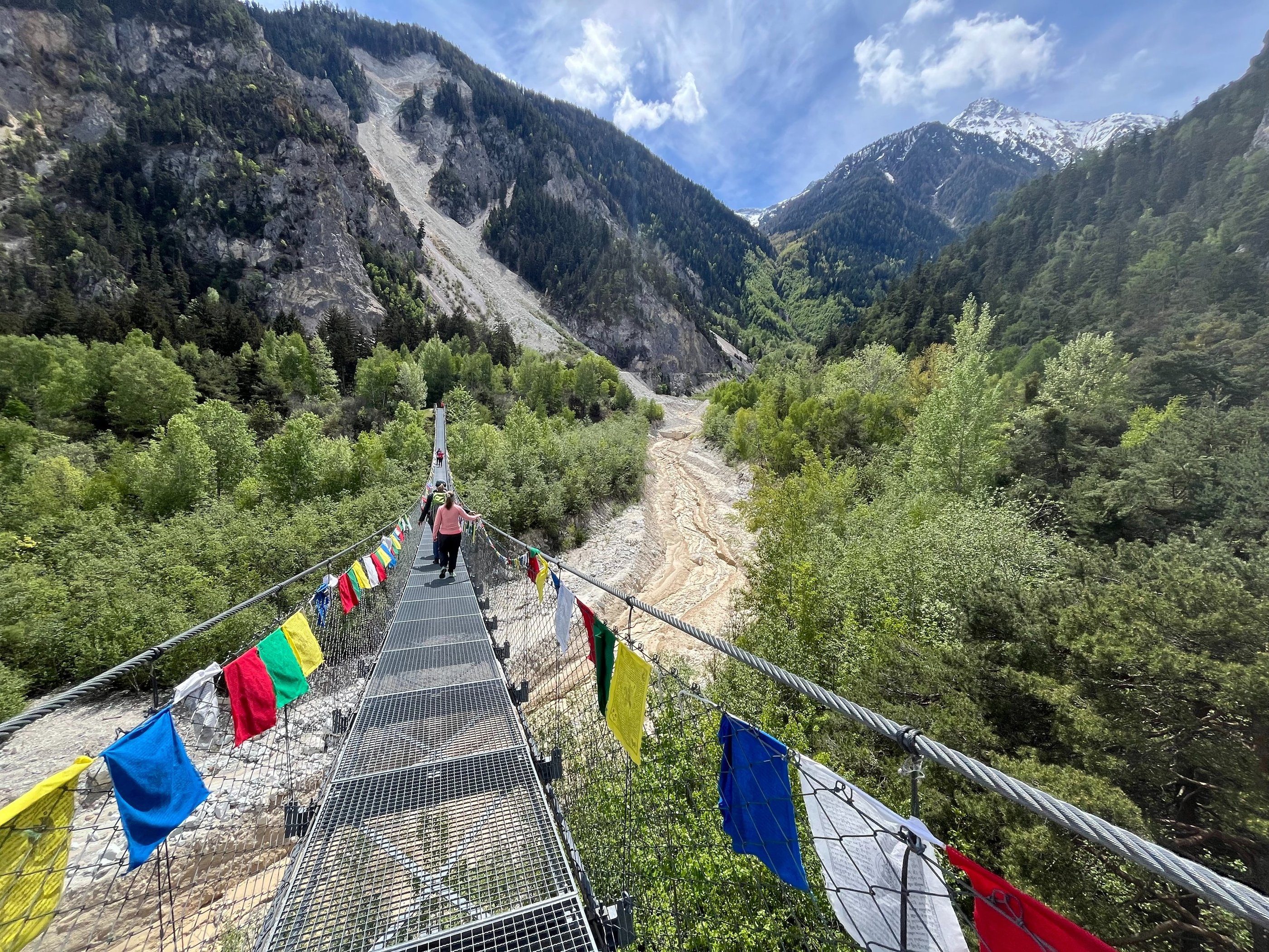 Crossing the Bhutan Brucke in the Pfynwald forest