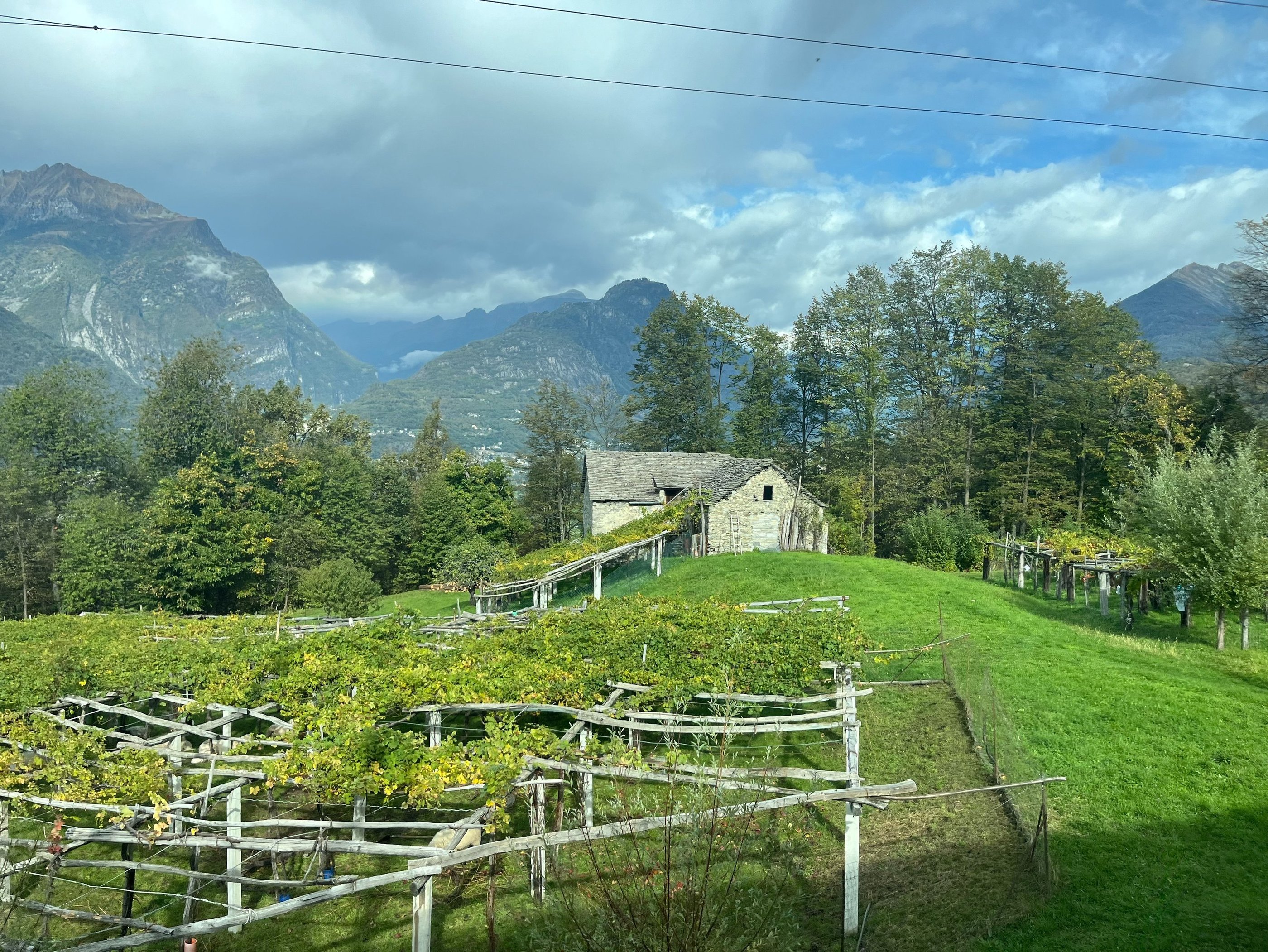 Old stone houses on the route of the panorama train from Domodossola to Locarno  