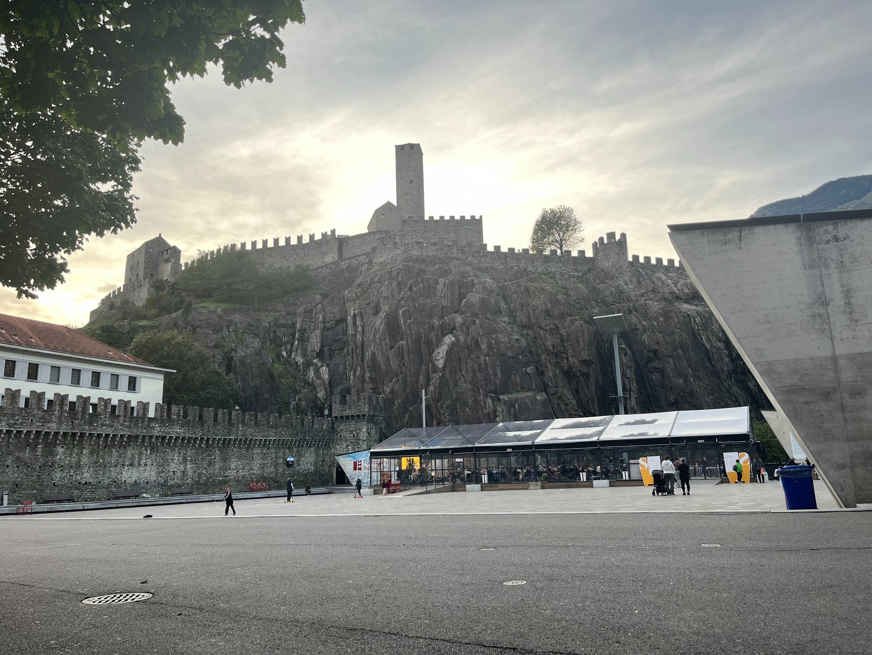 Looking across the Piazza at Castelgrande in Bellinzona
