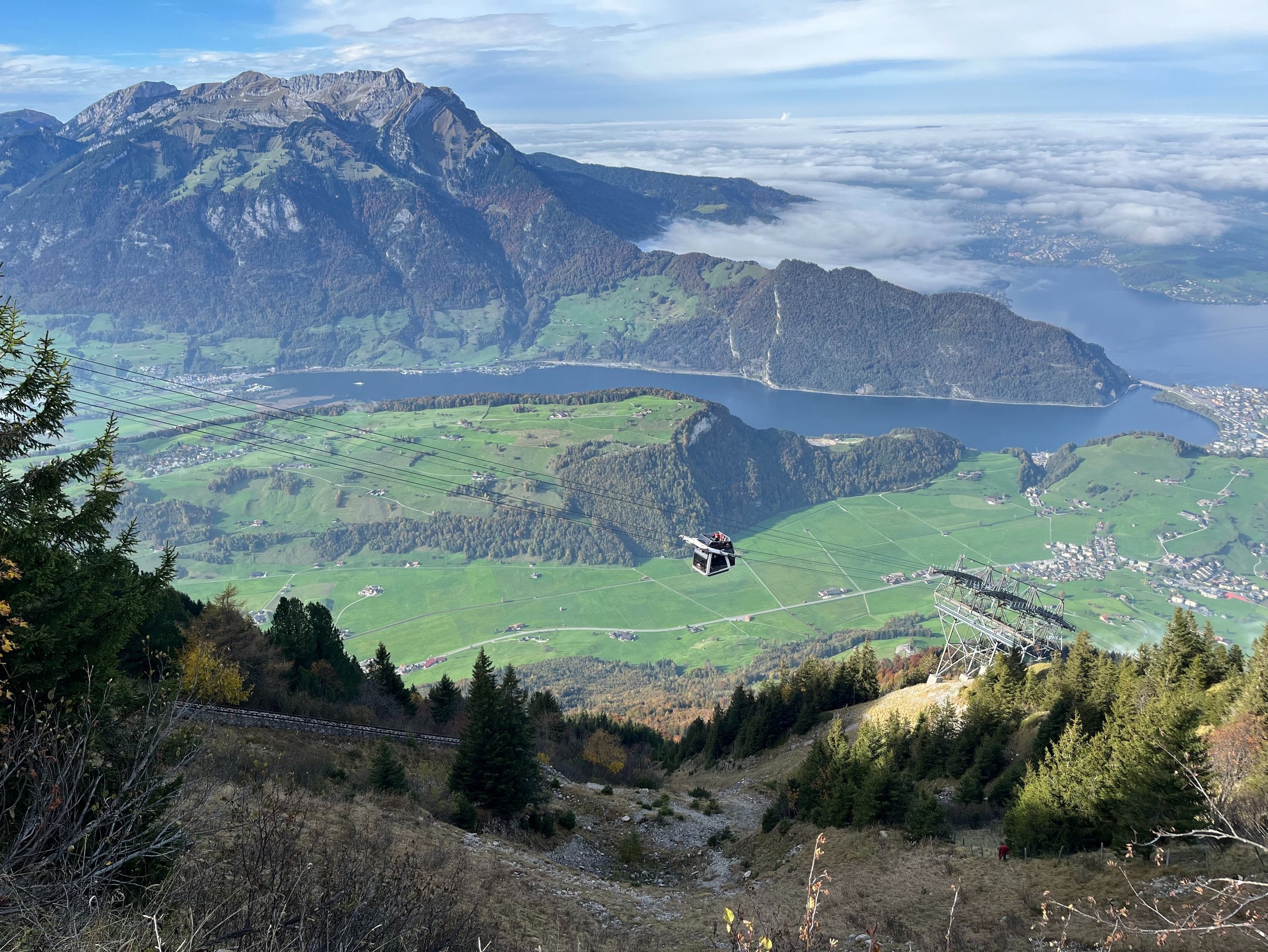The Cabrio on its way up to Stanserhorn with Pilatus in the background