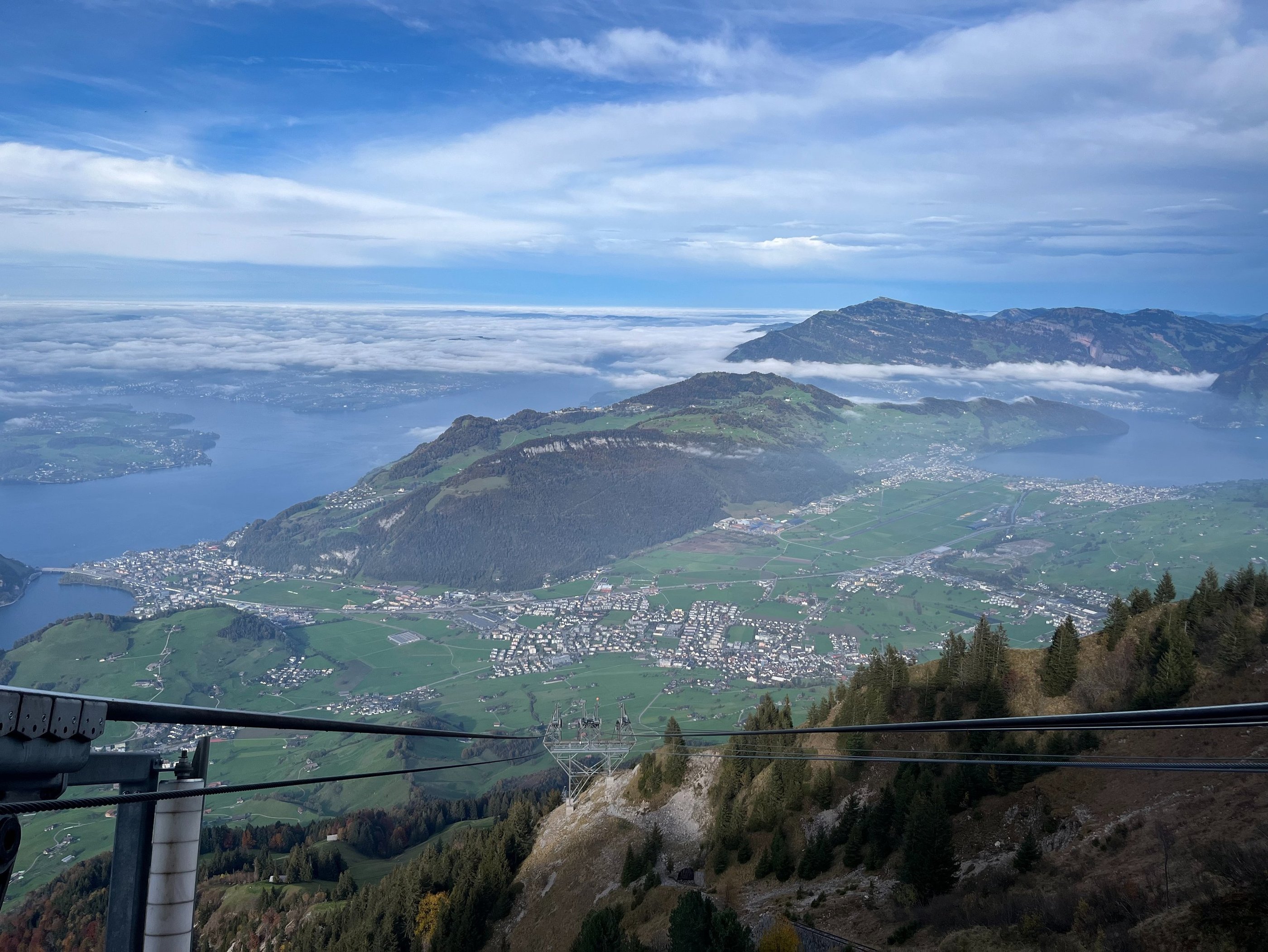 Looking down on Nidwalden from the gondola to Stanserhorn