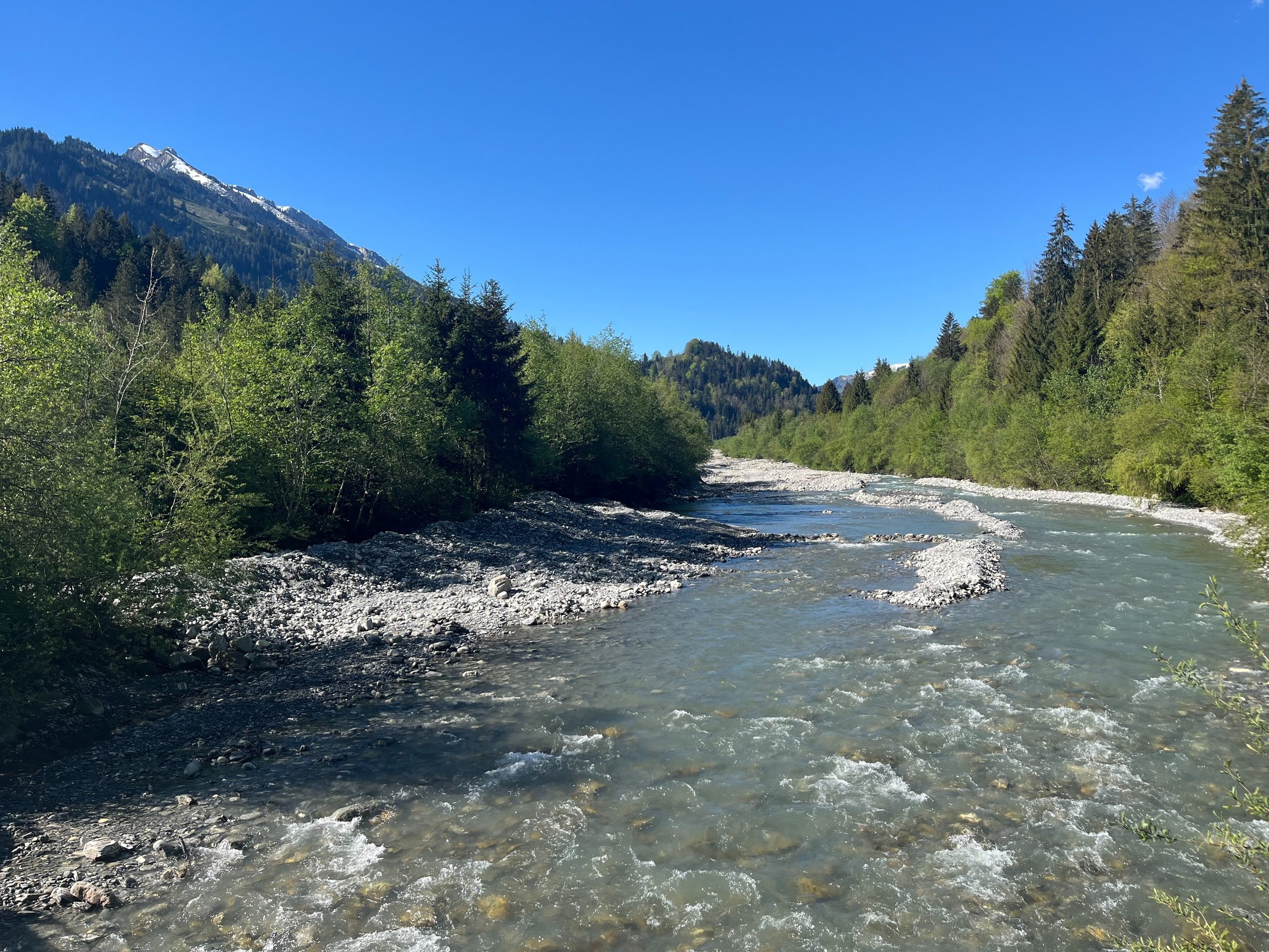 Looking up the Entschlige River outside of Frutigen Switzerland