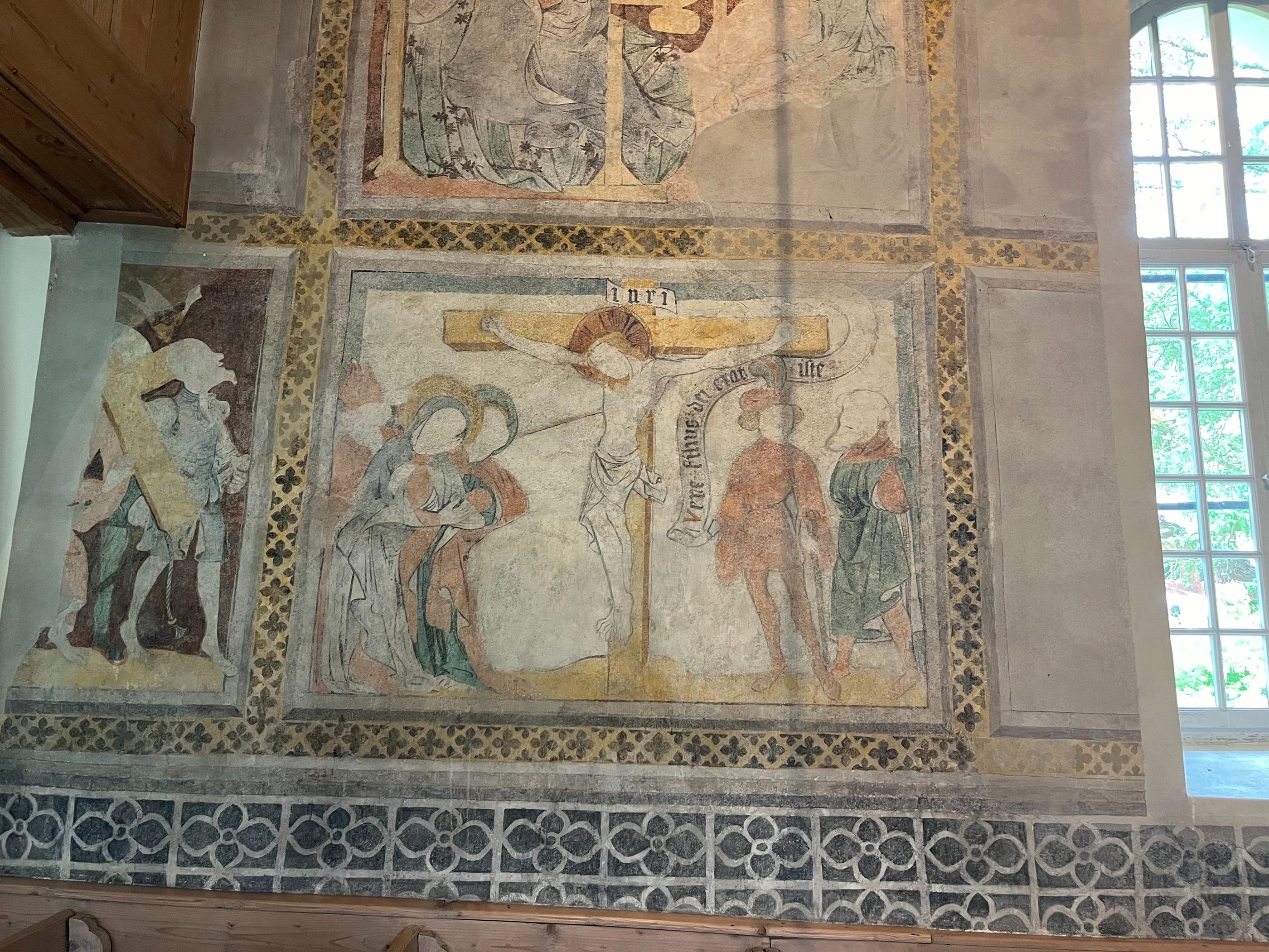 Swiss onlookers at the crucifixion of Jesus as seen in the church in Erlenbach im Simmental
