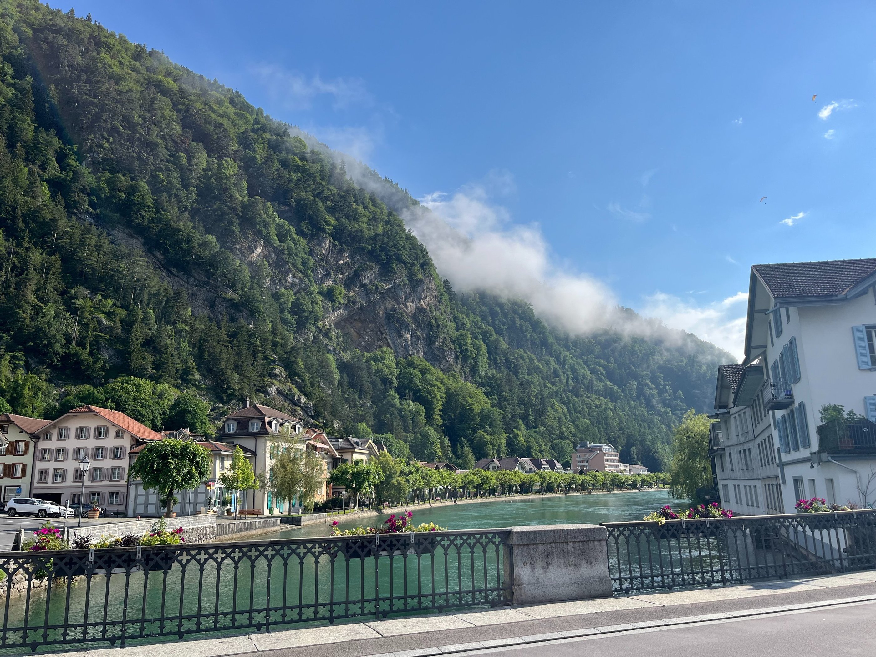Looking up the Aare River between Unterseen and Interlaken