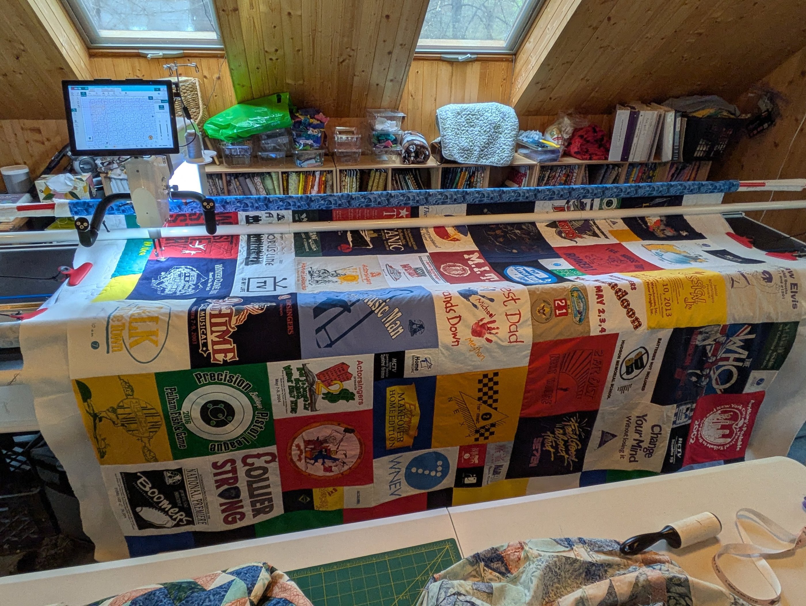 longarm machine with large t-shirt quilt
