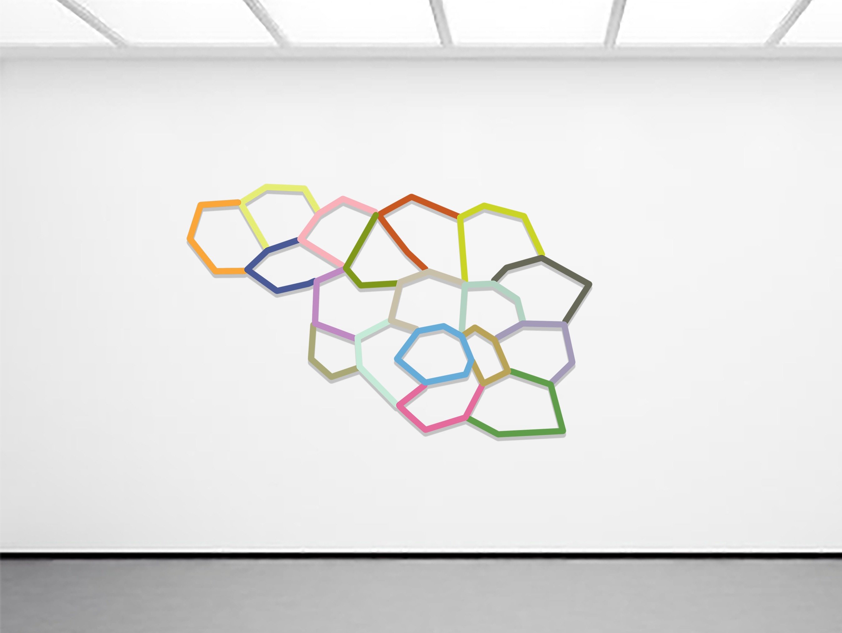 multi colour geometrical wall sculpture