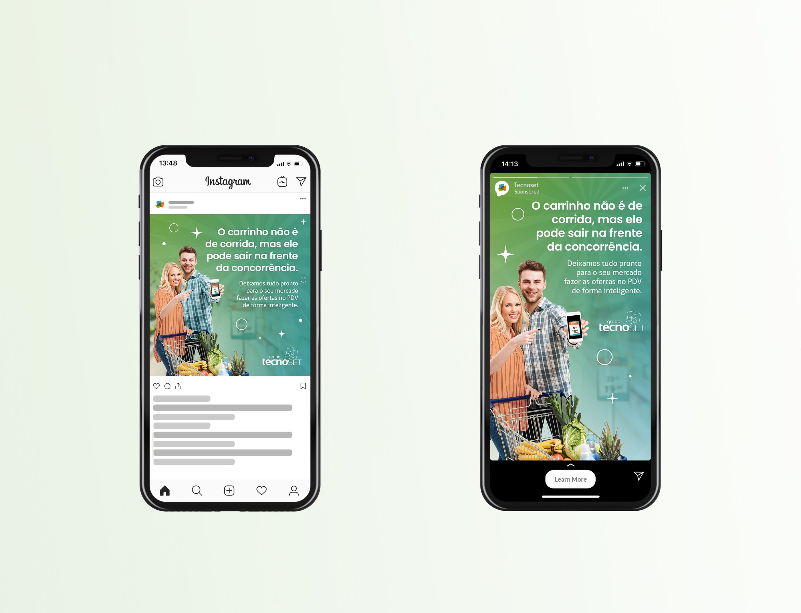 two iphones with a green screen and a white background