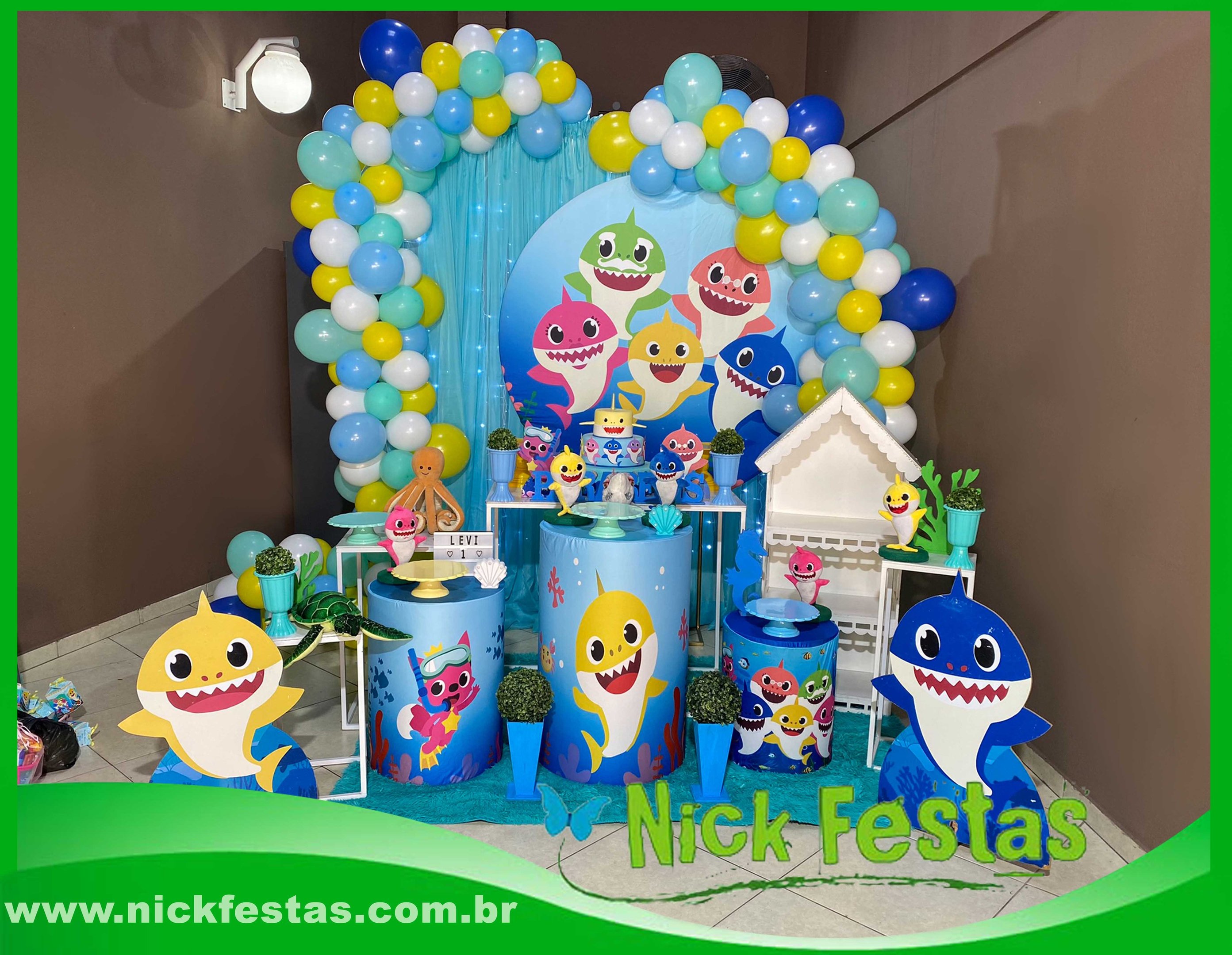 Aluguel de decoração infantil Baby Shark na Freguesia do Ó com mesa decorada temática