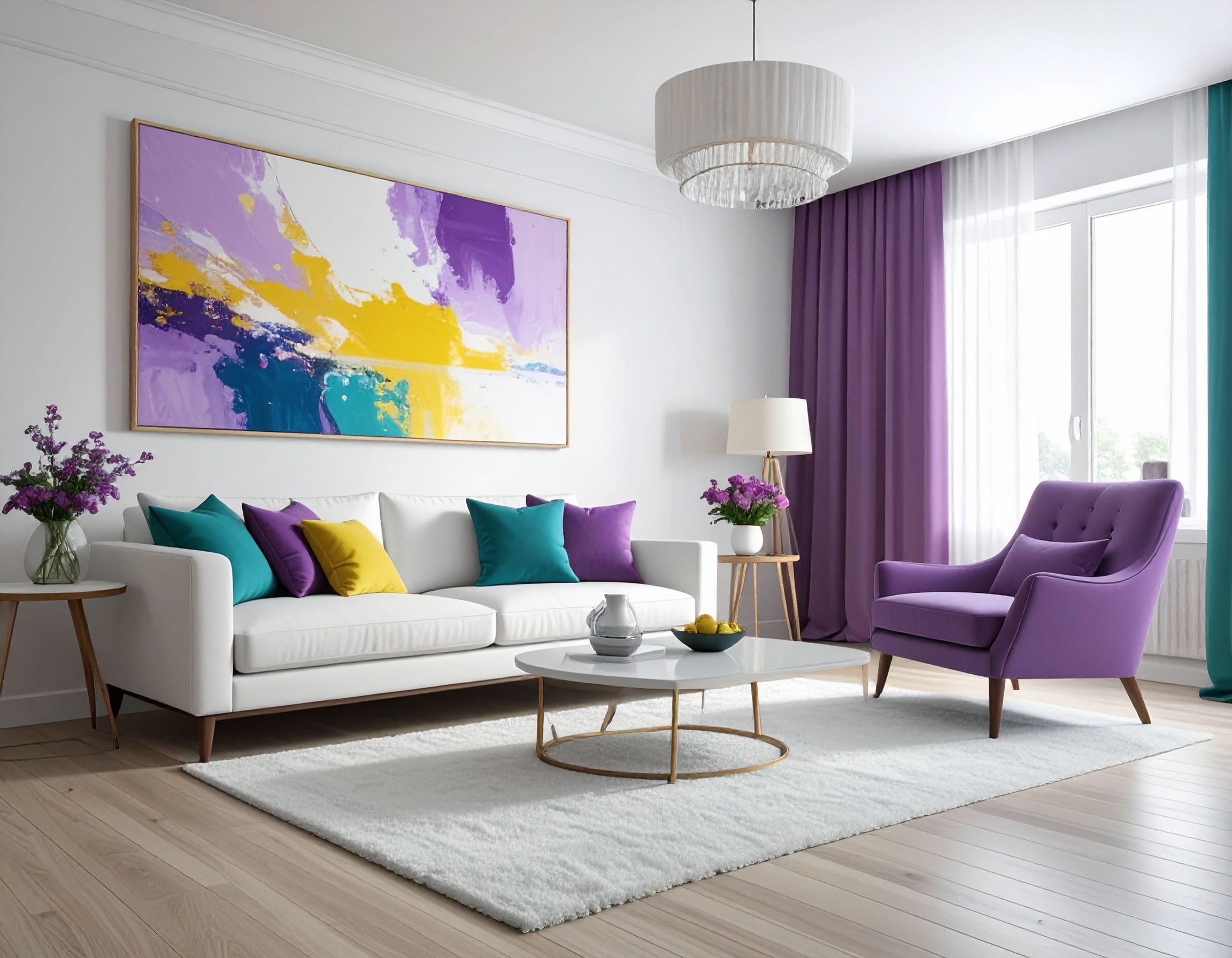 a living room with a couch and a painting