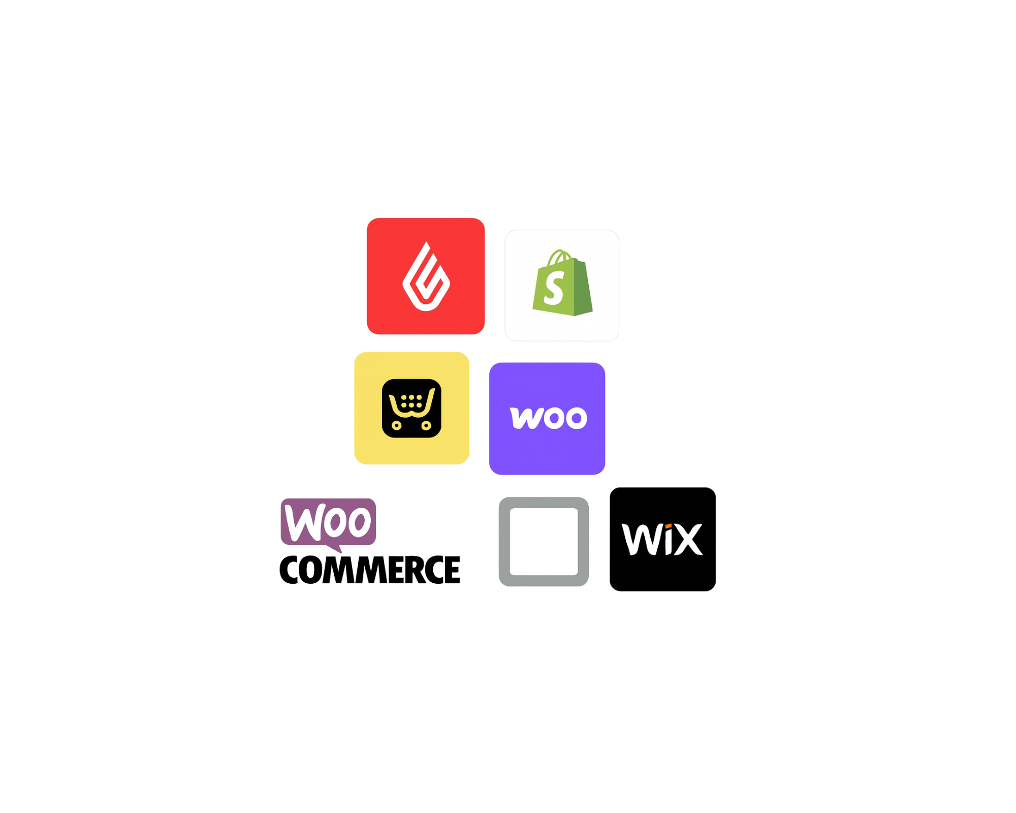 Logos for top ecommerce platforms including Shopify, WooCommerce, Wix, and Lightspeed.