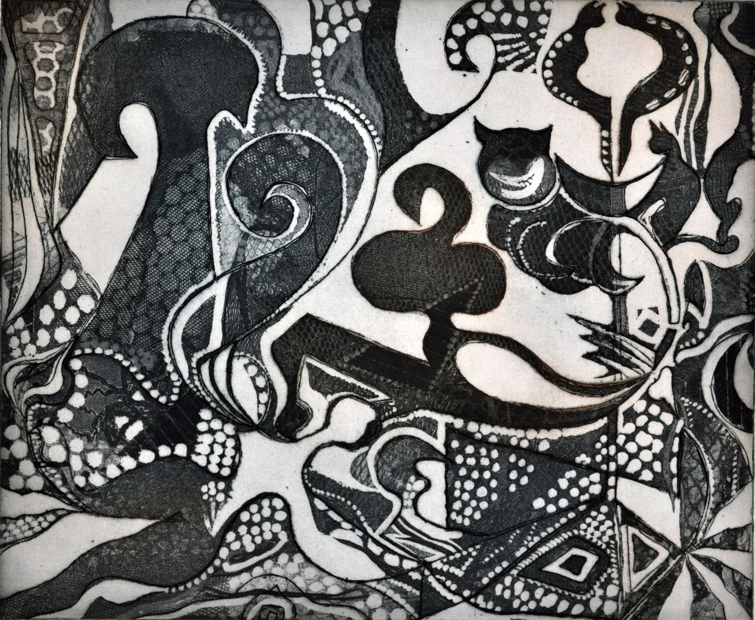 'Catwomen' A limited edition print, using a soft ground etching, by Kristina Lee. Date: 22nd July 2010