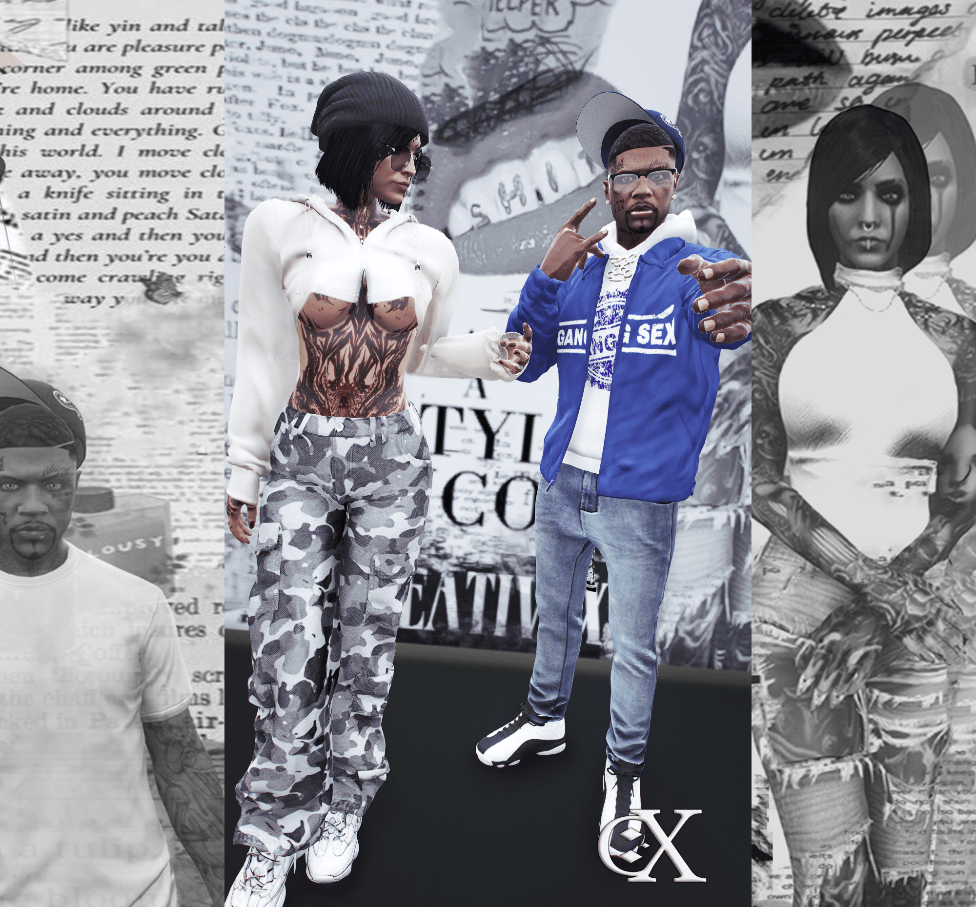 a collage of a man and woman in a black and white photo