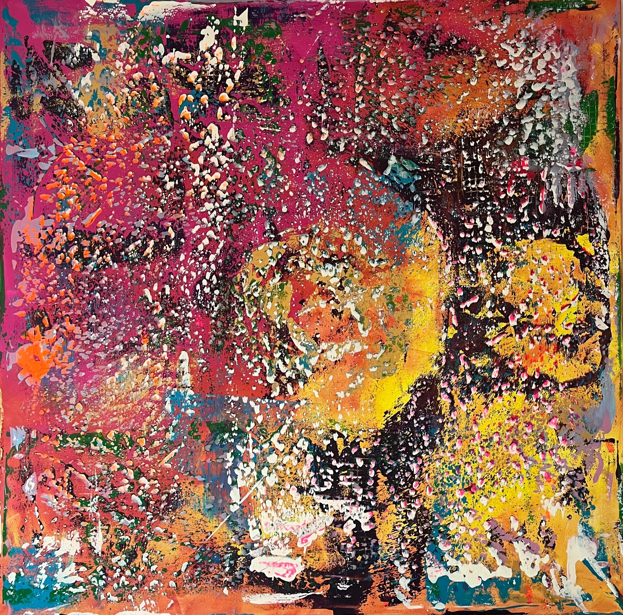 Acryl Bild Gemälde abstrakt rot gold pink gelb