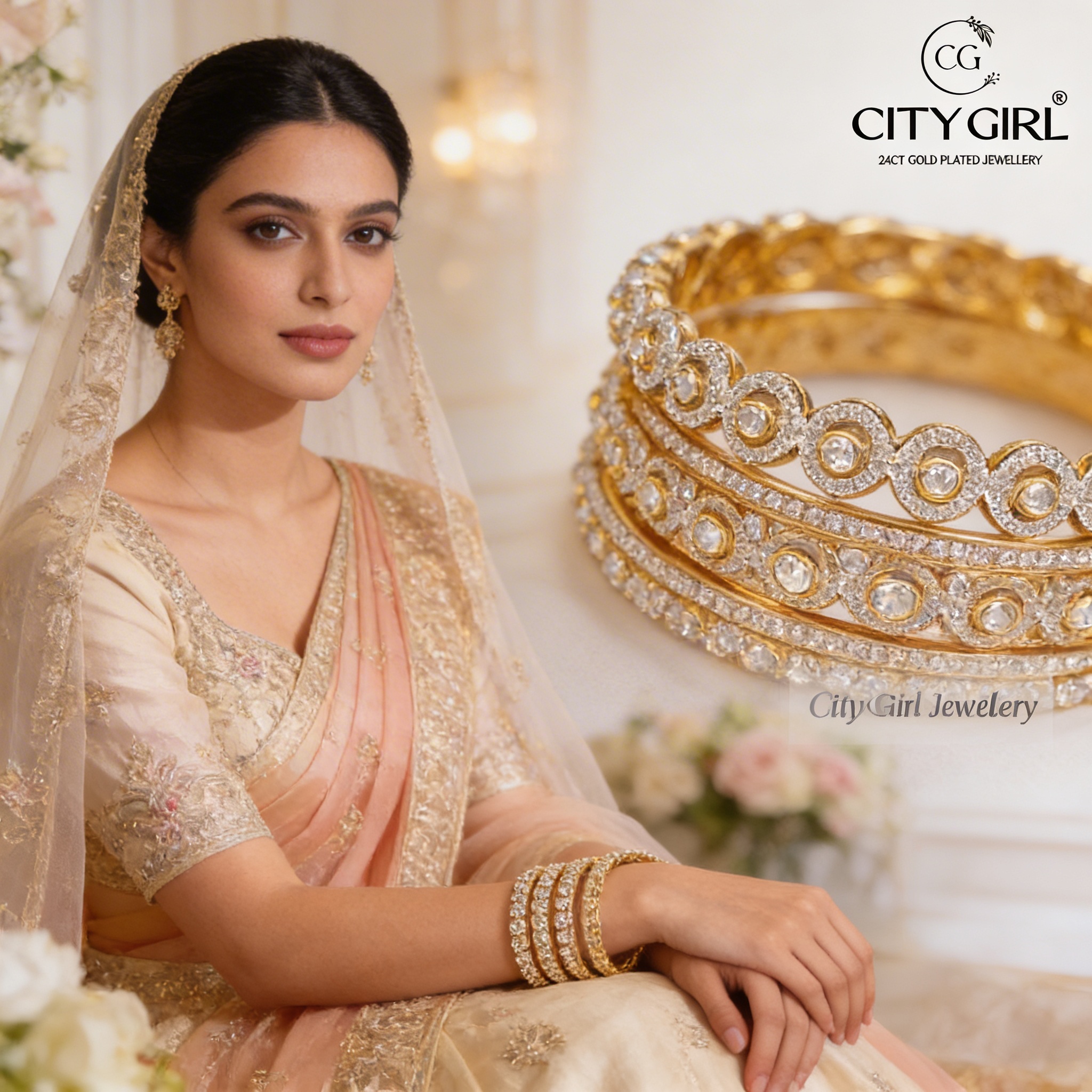 citygoldjewellerybangles.com - Citygirl Gold Plated Bangle Party wear with AD stones Anti Tarnish