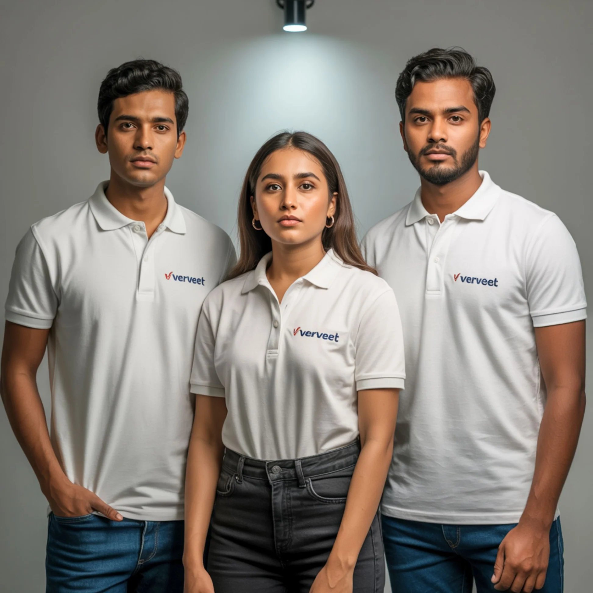 Models wearing custom apparel made for a company