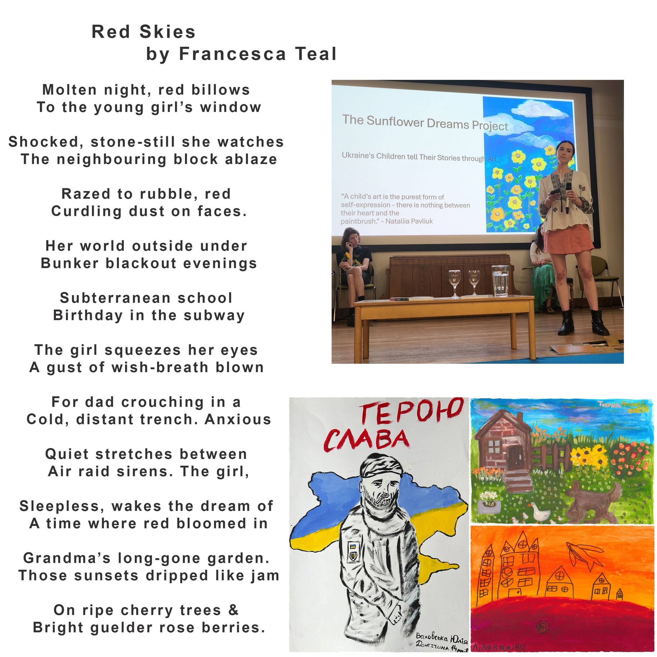 Collage of picture of the author, their poem, and the painting that inspired the poet.