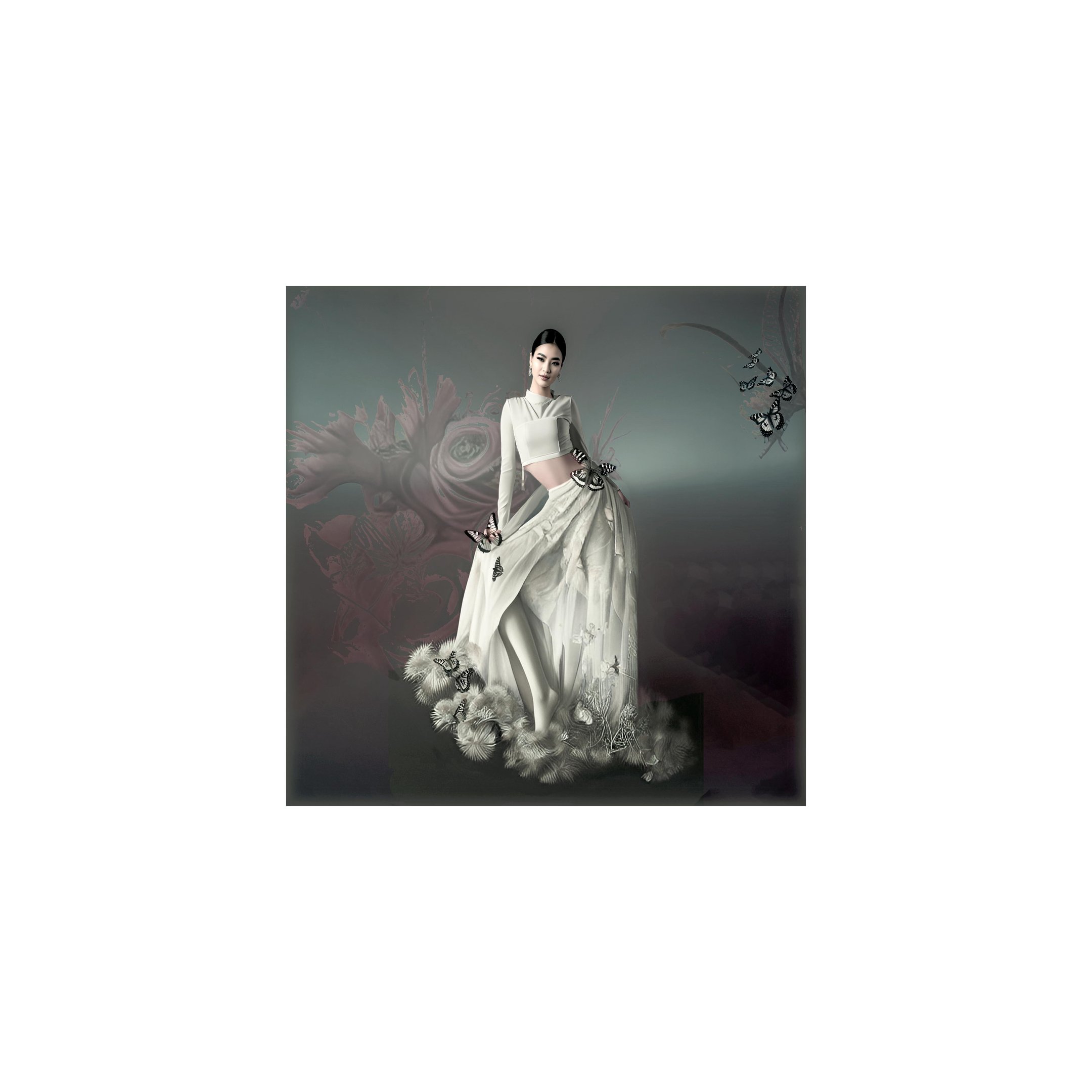 a woman in a white dress with a umbrella