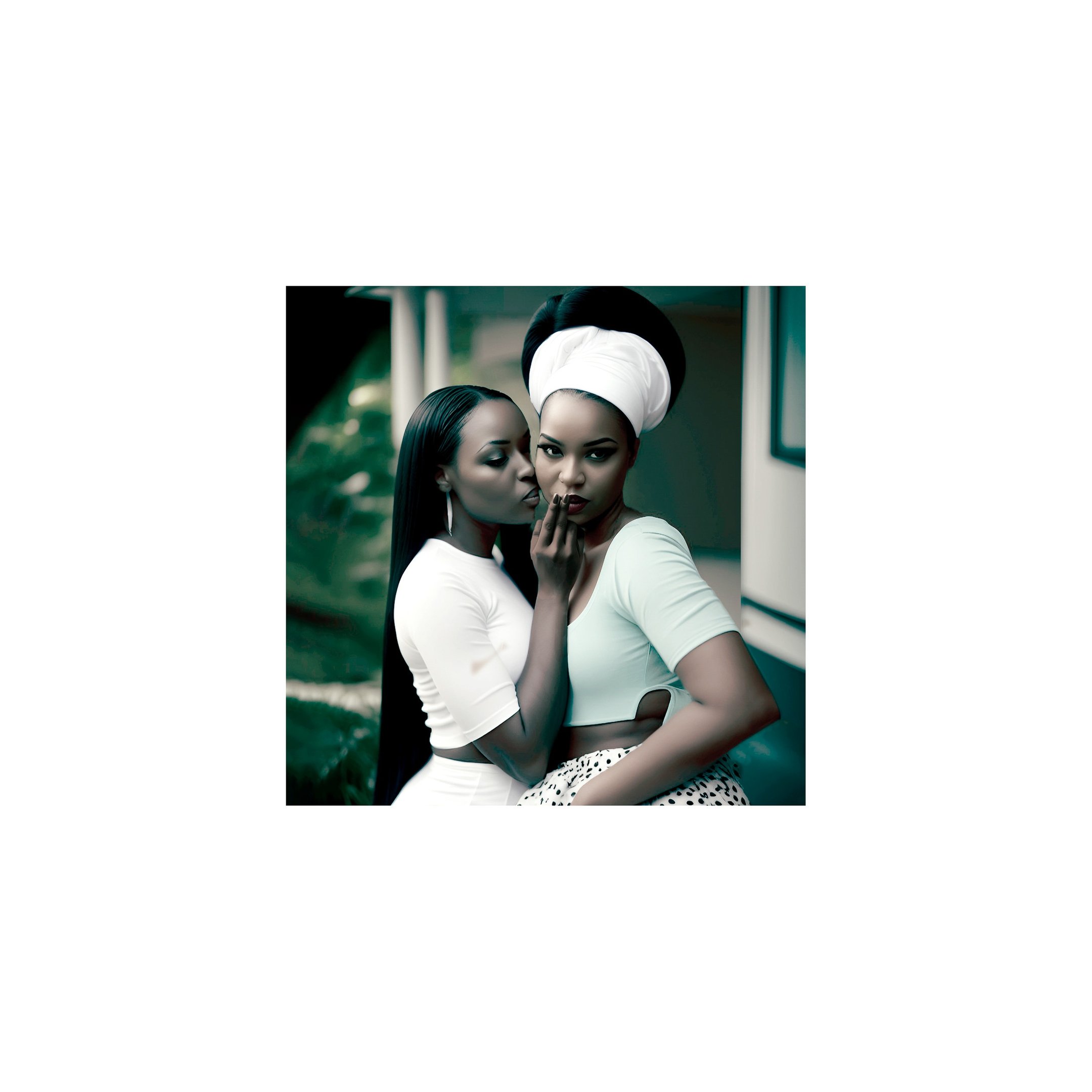 two woman in a white dress and a white hat