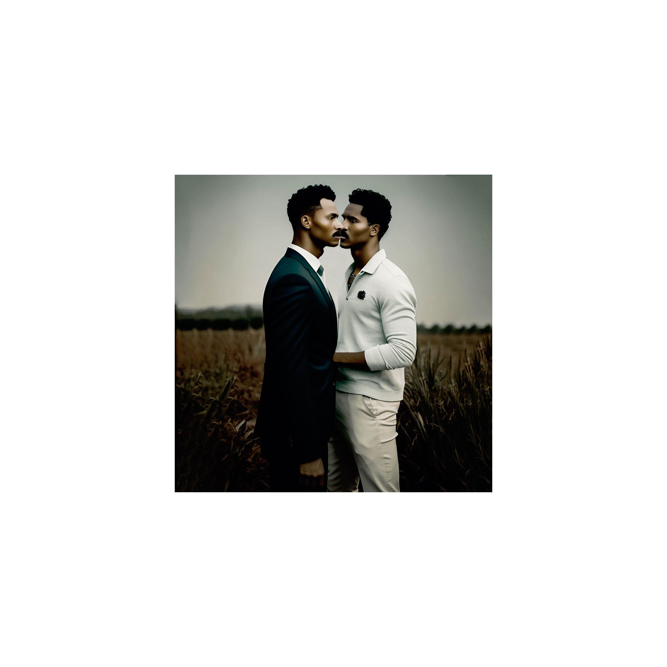 a man and man standing in a field