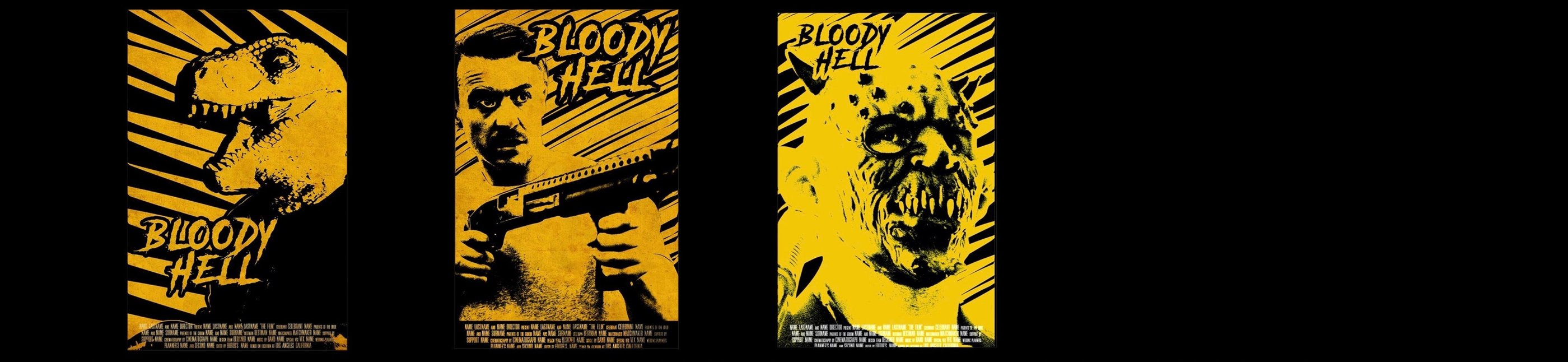 three different colored posters of a man with a beard