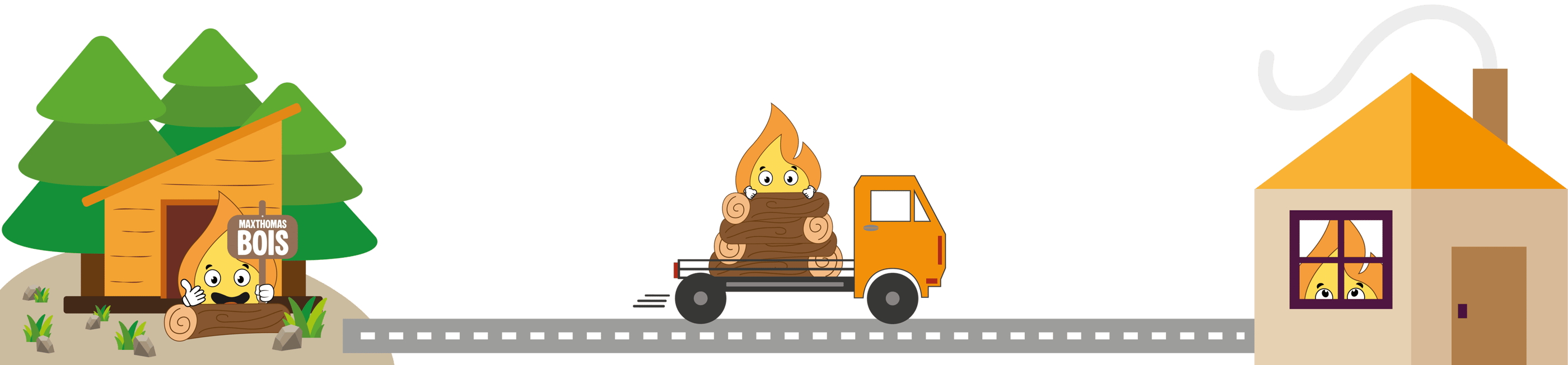 Livraison partout en France de bois de chauffage, il y a Maxima la mascotte sur le camion