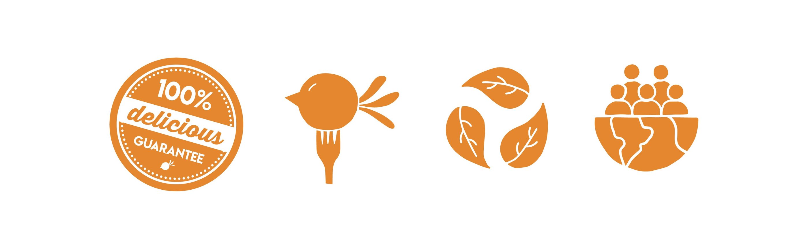 100% delicious guarantee seal and brand icons