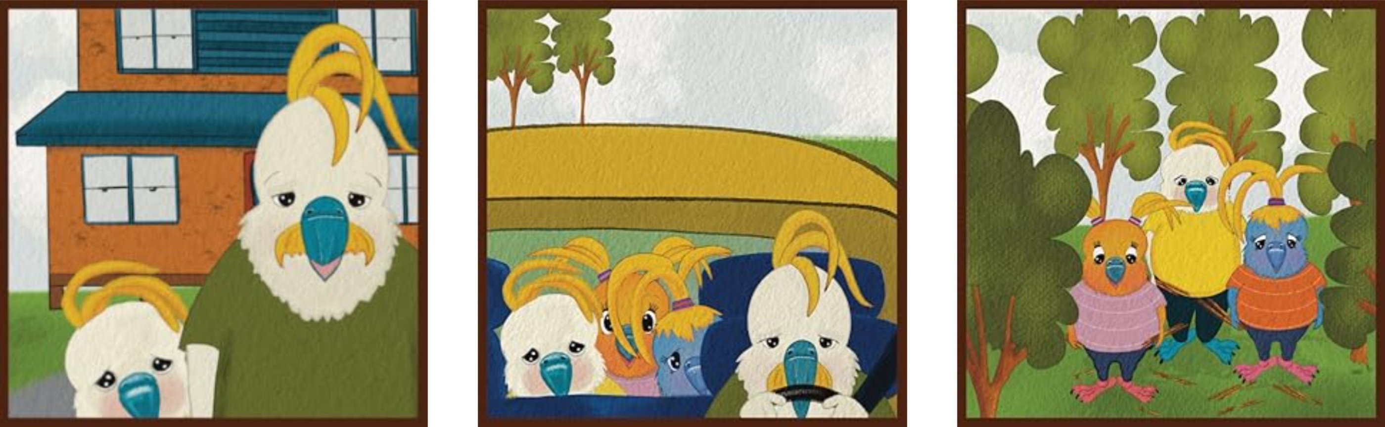 3 pictures. Brad with his dad. In Brads dads car. Camping with friends