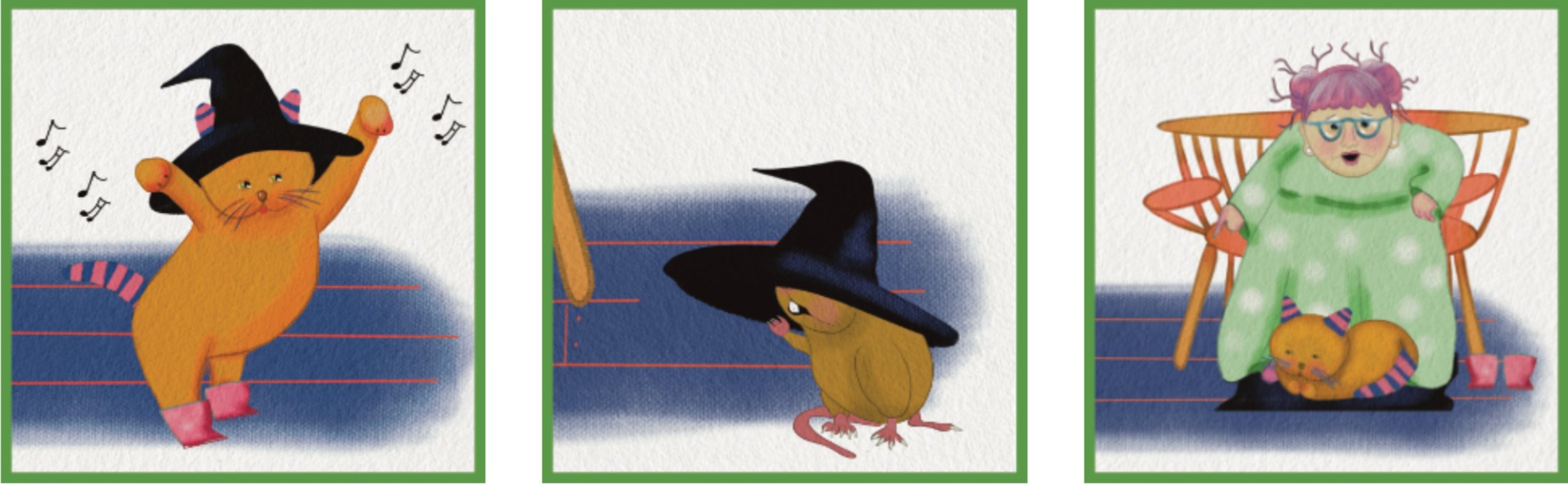 cat in hat dancing rat in hat ladysitting on a chair with a cat