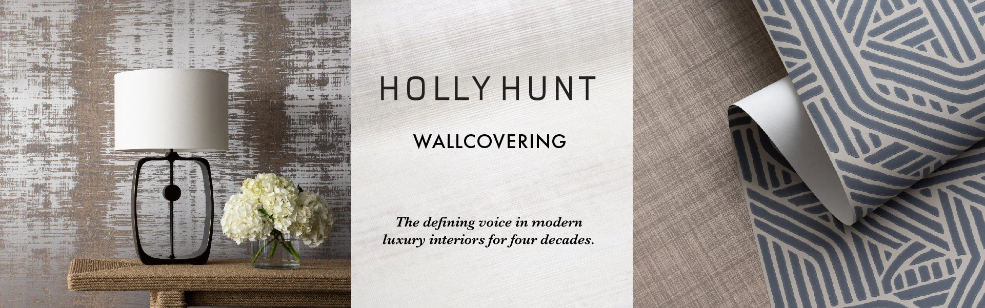 Luxury Holly Hunt wallcovering collection featuring modern textured wallpaper and geometric patterns.