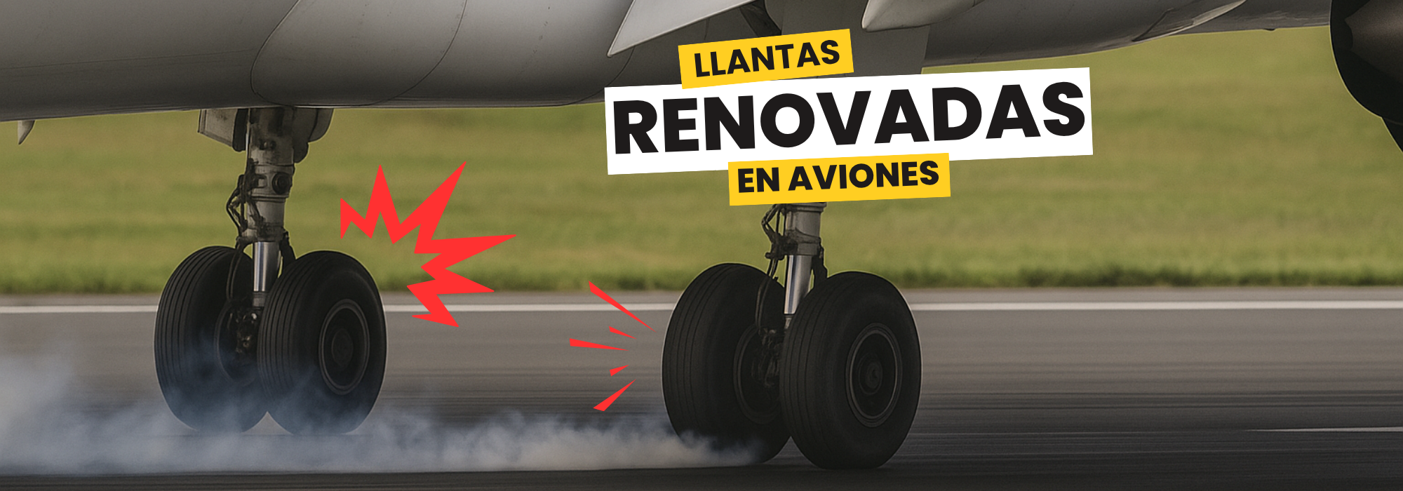 IMAGEN DE UN AVION ATERRISANDO CON LLANTAS RENOVADAS